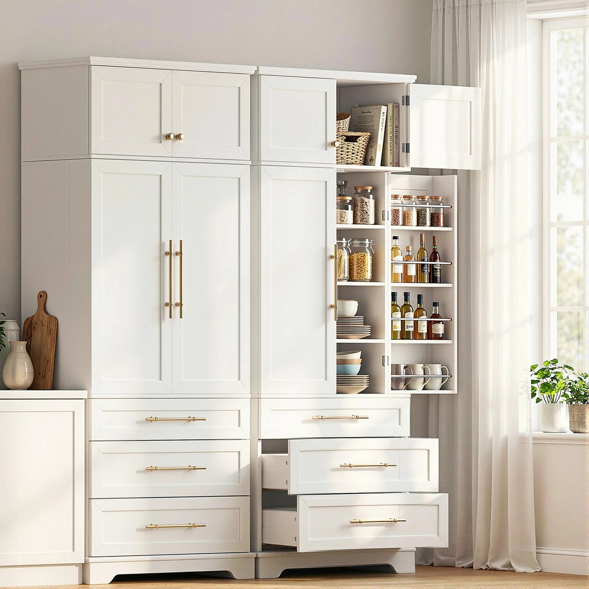 8 Artiss 2X Buffet Sideboard Cabinet Pantry Kitchen Storage Cupboard Drawers - White, 8 of 9