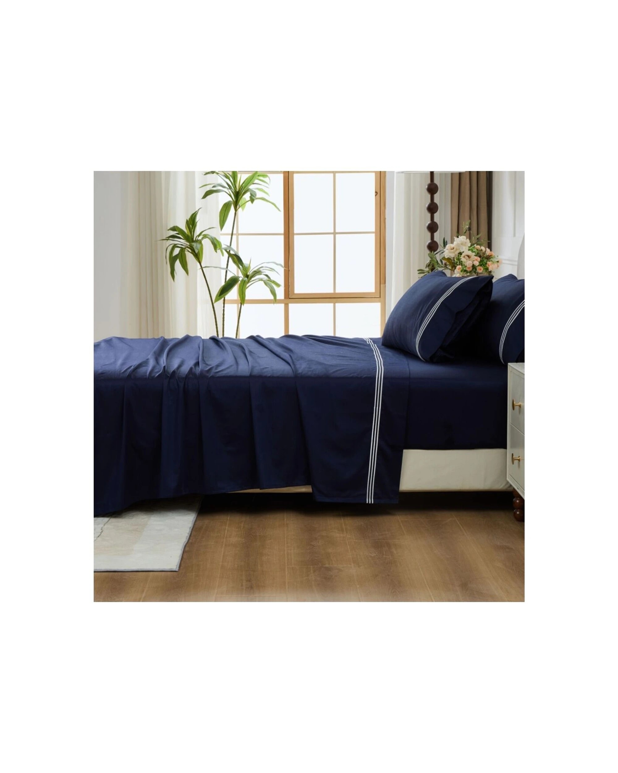 3 Grosvenor House 500TC Egyptian Cotton Hotel Embroidered Bed Bedding Sheet Set - Queen Bed - Blue, 3 of 8