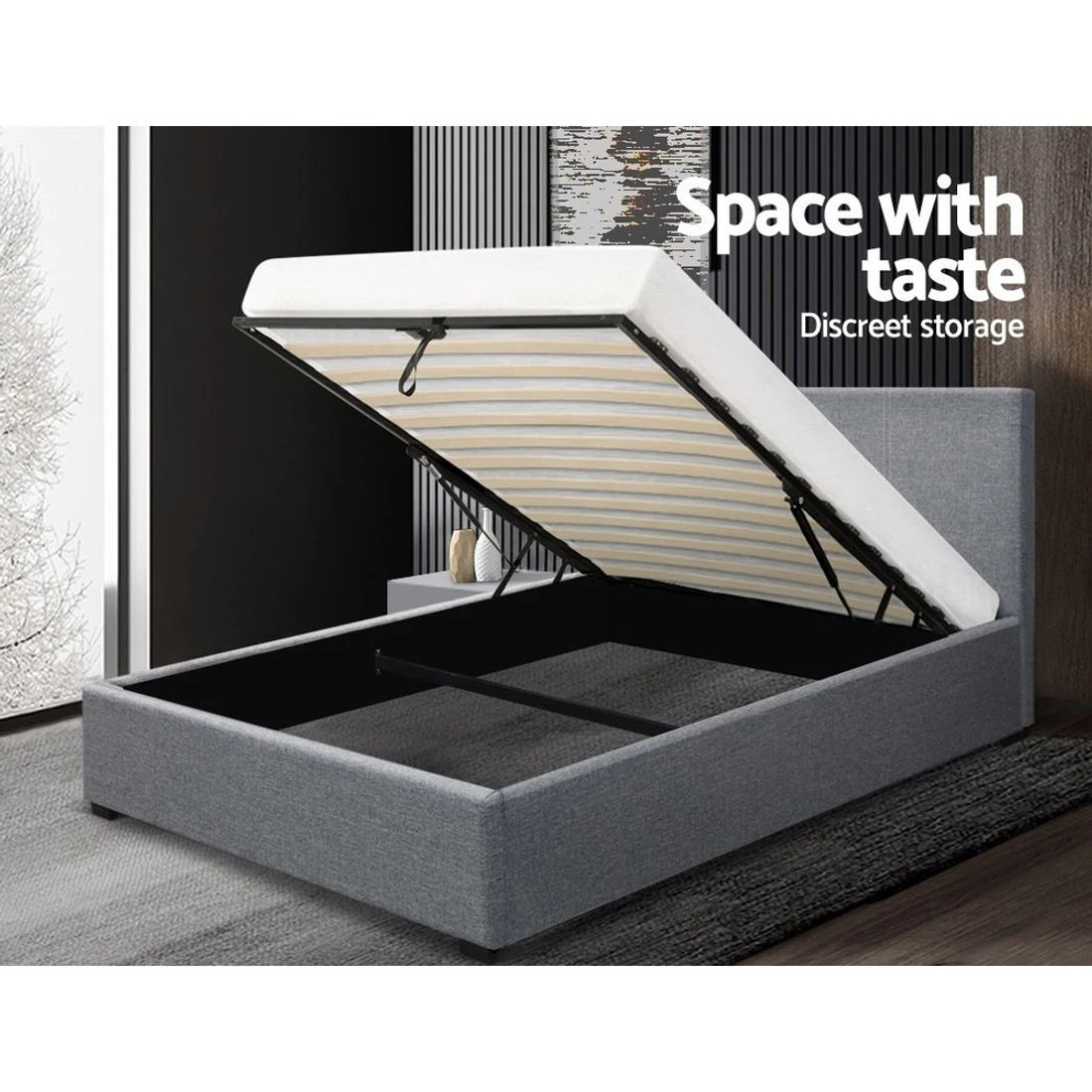 8 Artiss Bed Frame King Single Size Gas Lift  NINO - Grey, 8 of 10