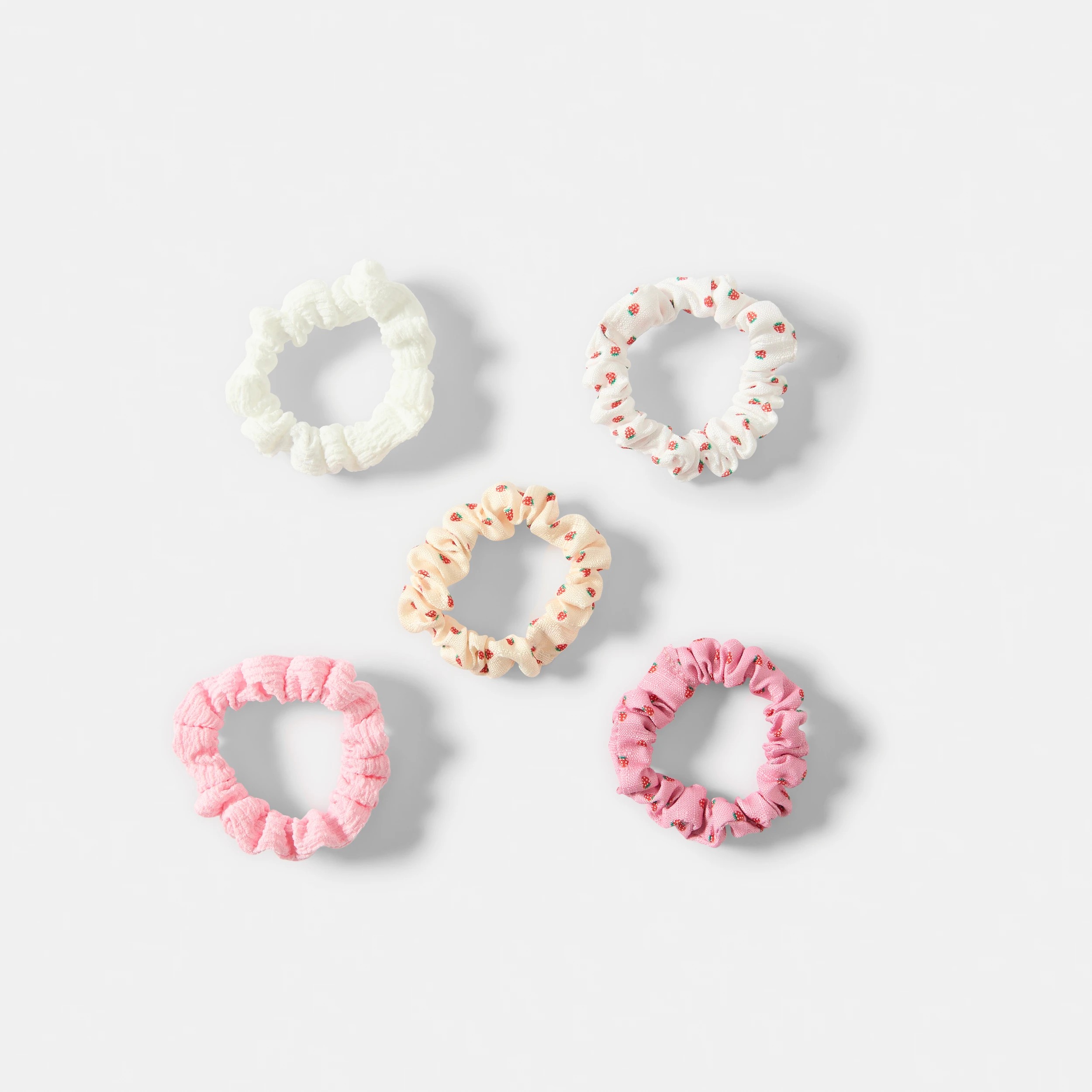 1 5 Pack Mini Strawberry Print Hair Scrunchies, 1 of 5