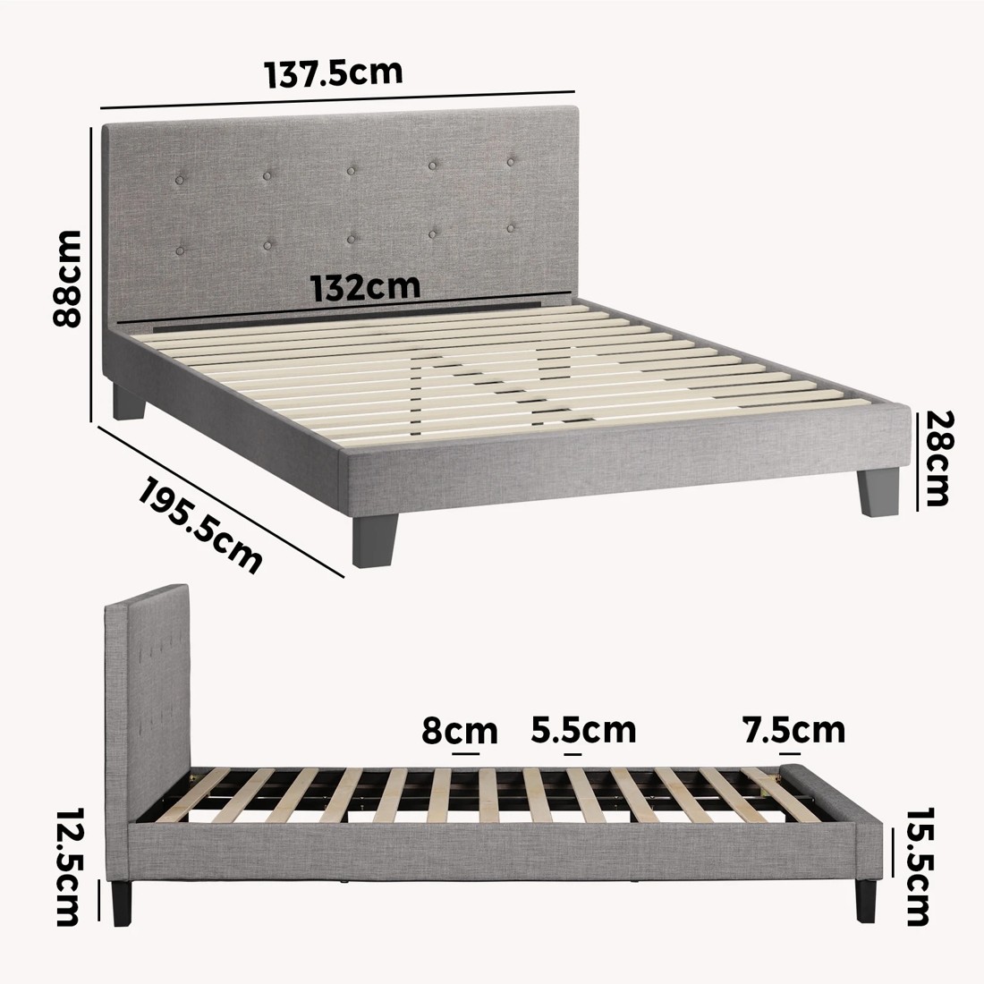 10 Oikiture Double Bed Frame Bed Platform
 - Grey, 10 of 10
