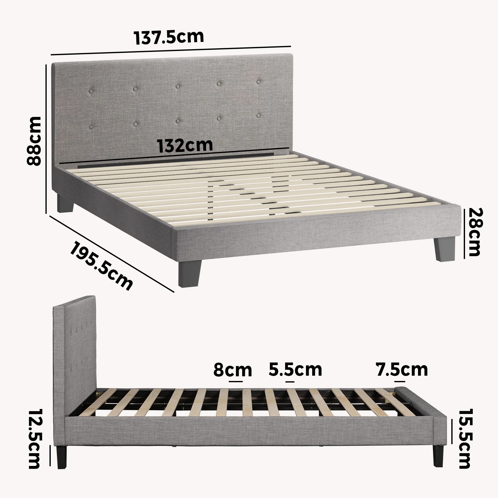 10 Oikiture Double Bed Frame Bed Platform
 - Grey, 10 of 10