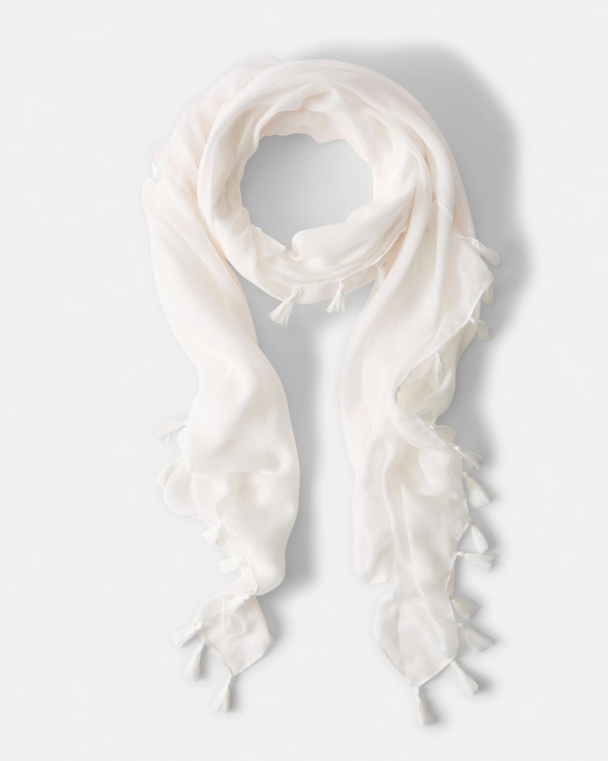 1 Tassel Lightweight Scarf White, 1 of 3