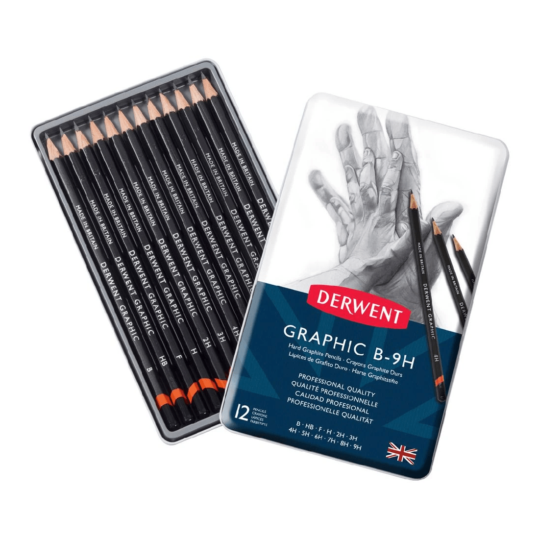 1 Derwent Graphic Sketching Pencils Hard 12 Pack, 1 of 3