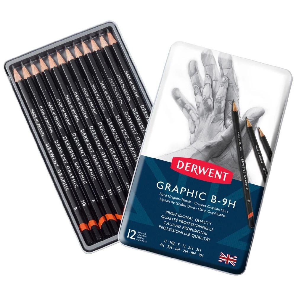 1 Derwent Graphic Sketching Pencils Hard 12 Pack, 1 of 3