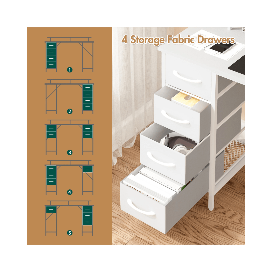 7 Advwin 120cm White Office Computer Desk With Led Lights Power Outlets, 7 of 9
