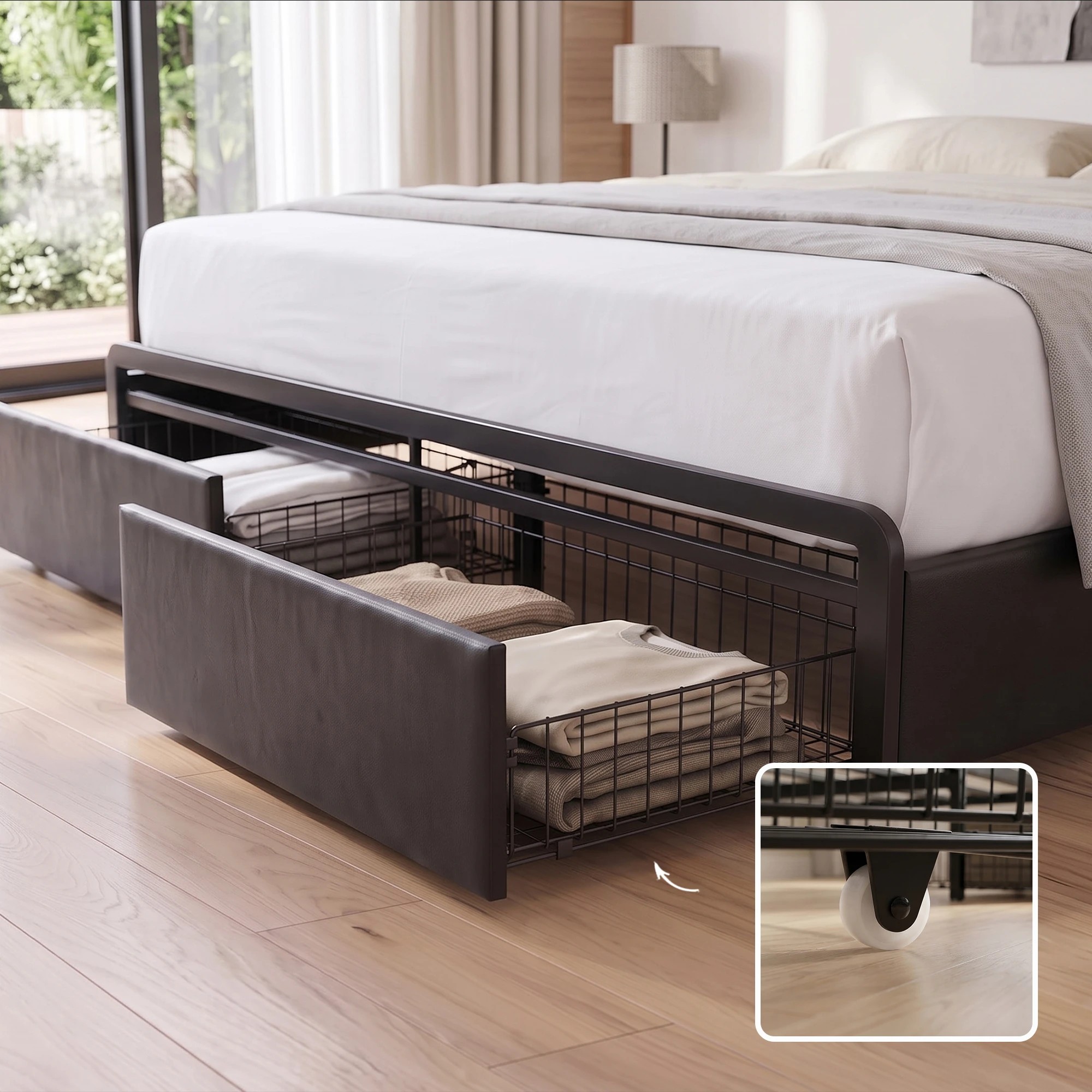 6 Artiss Bed Frame with Storage Headboard, 2 Drawers Charging Station LED Light - King Bed - Black, 6 of 10