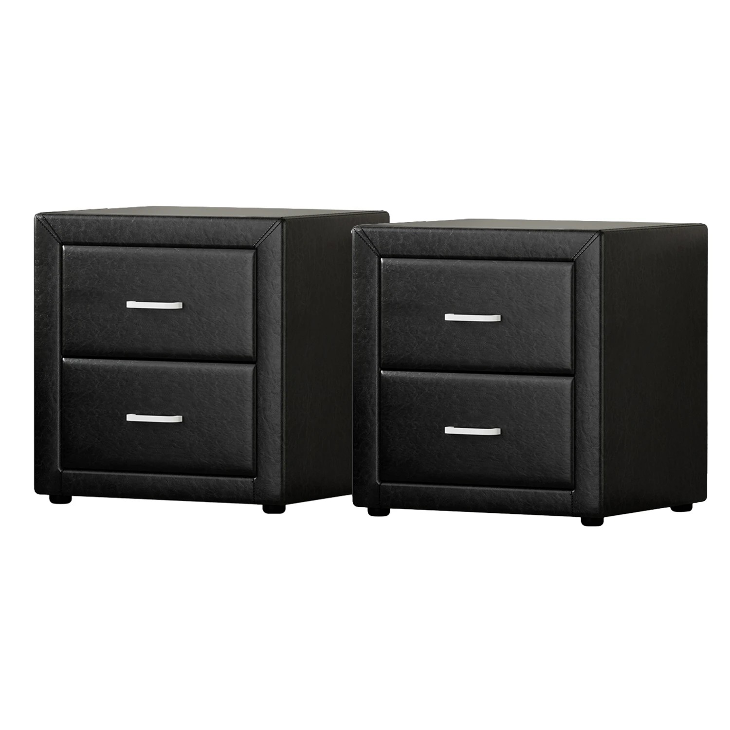 1 Artiss 2X Bedside Table 2 Drawers Side Table Leather - CADEN - Black, 1 of 8