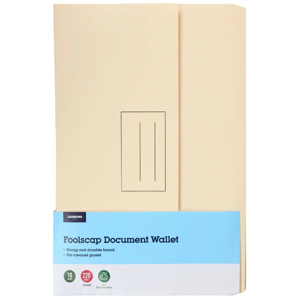1 J.Burrows Document Wallet 220GSM Buff 10 Pack, 1 of 4
