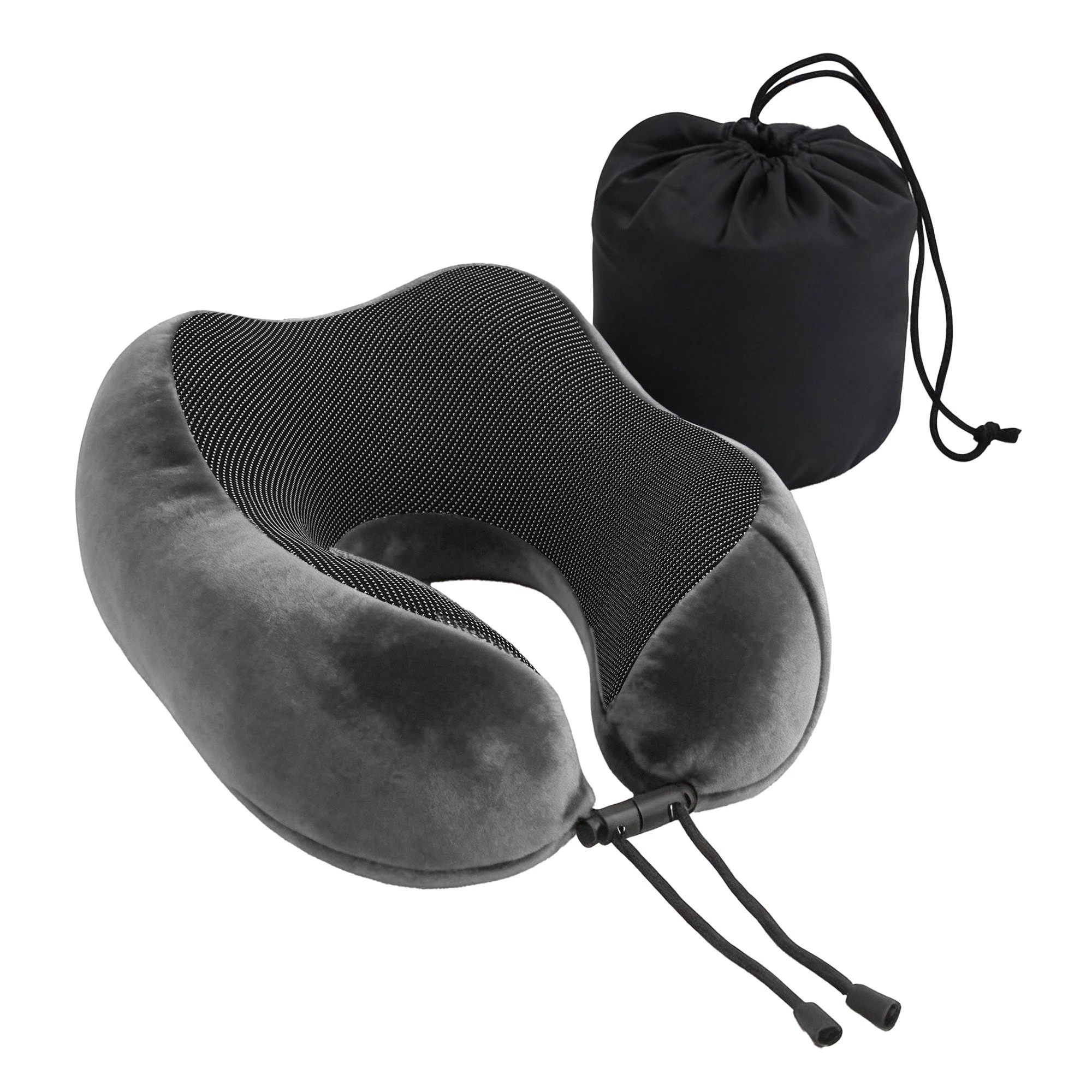 1 Wanderlite Travel Pillow for Airplanes Memory Foam Neck Pillows with Storage Bag - Grey, 1 of 5