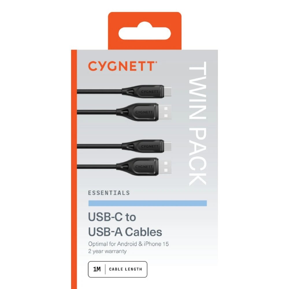 3 Cygnett Essentials USB-C to USB-A Cable 1m Black 2 Pack, 3 of 3