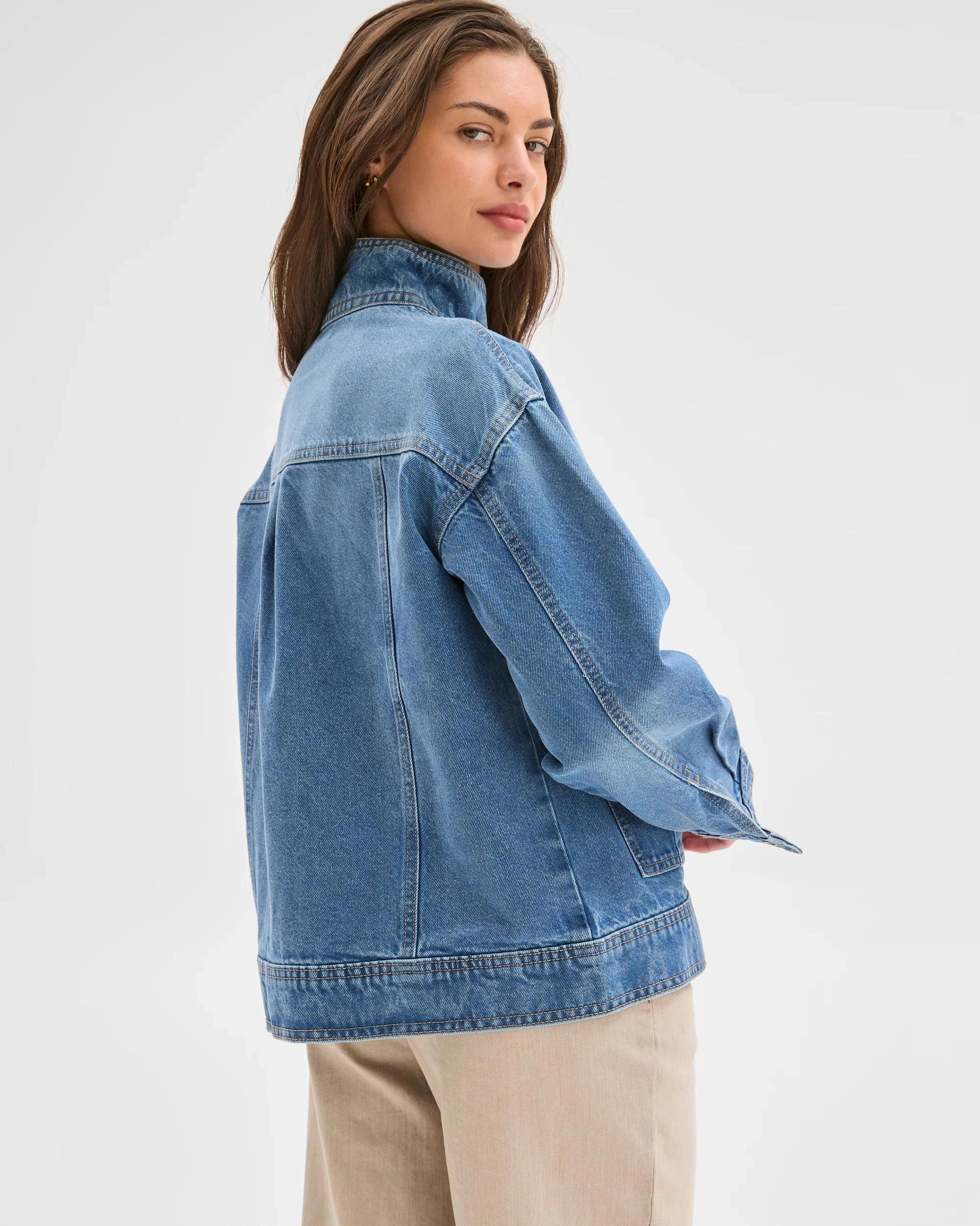 5 Target Petites Petites Funnel Neck Denim Jacket MID BLUE, 5 of 5