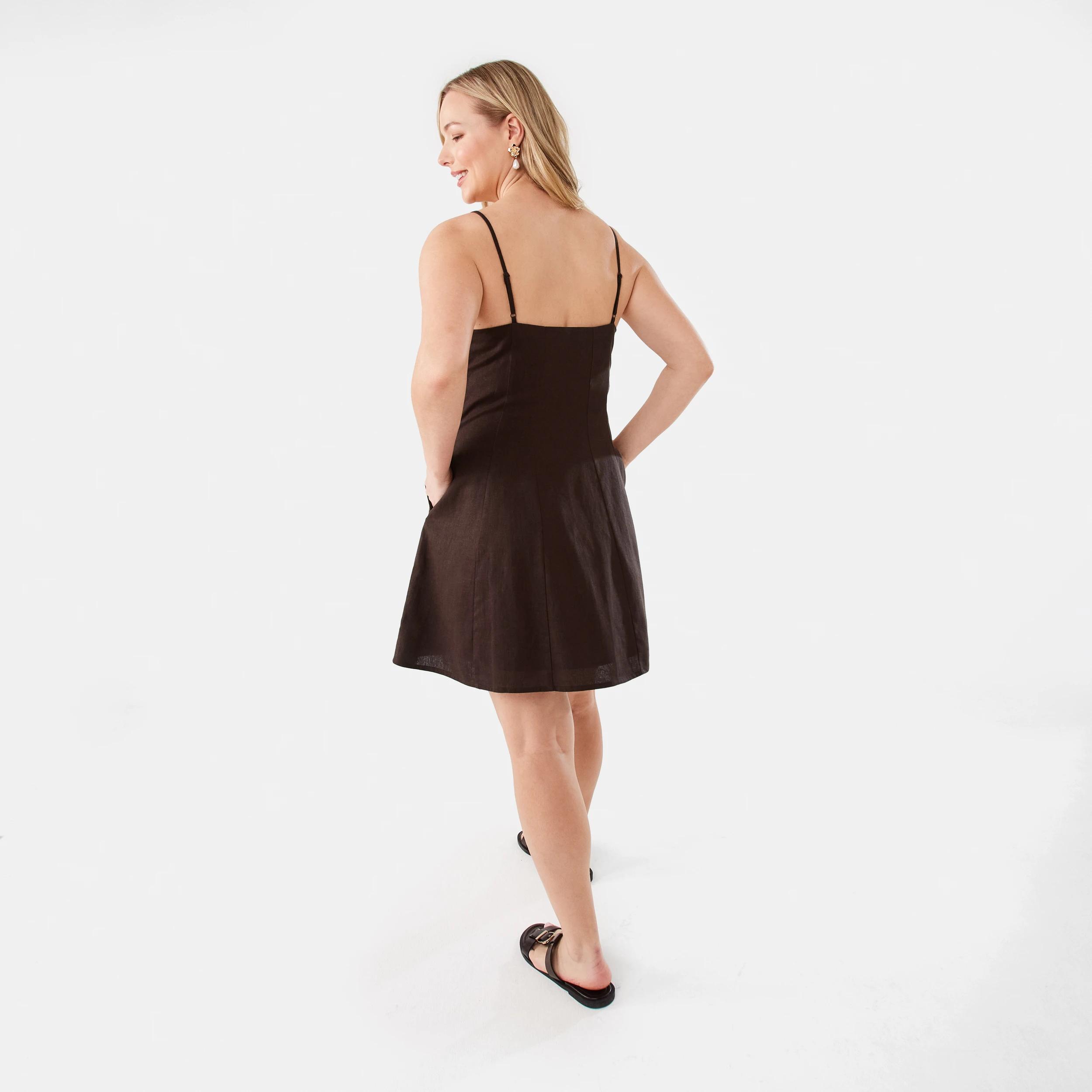 5 Sleeveless Pintuck Linen Blend Mini Dress Melt Brown, 5 of 11