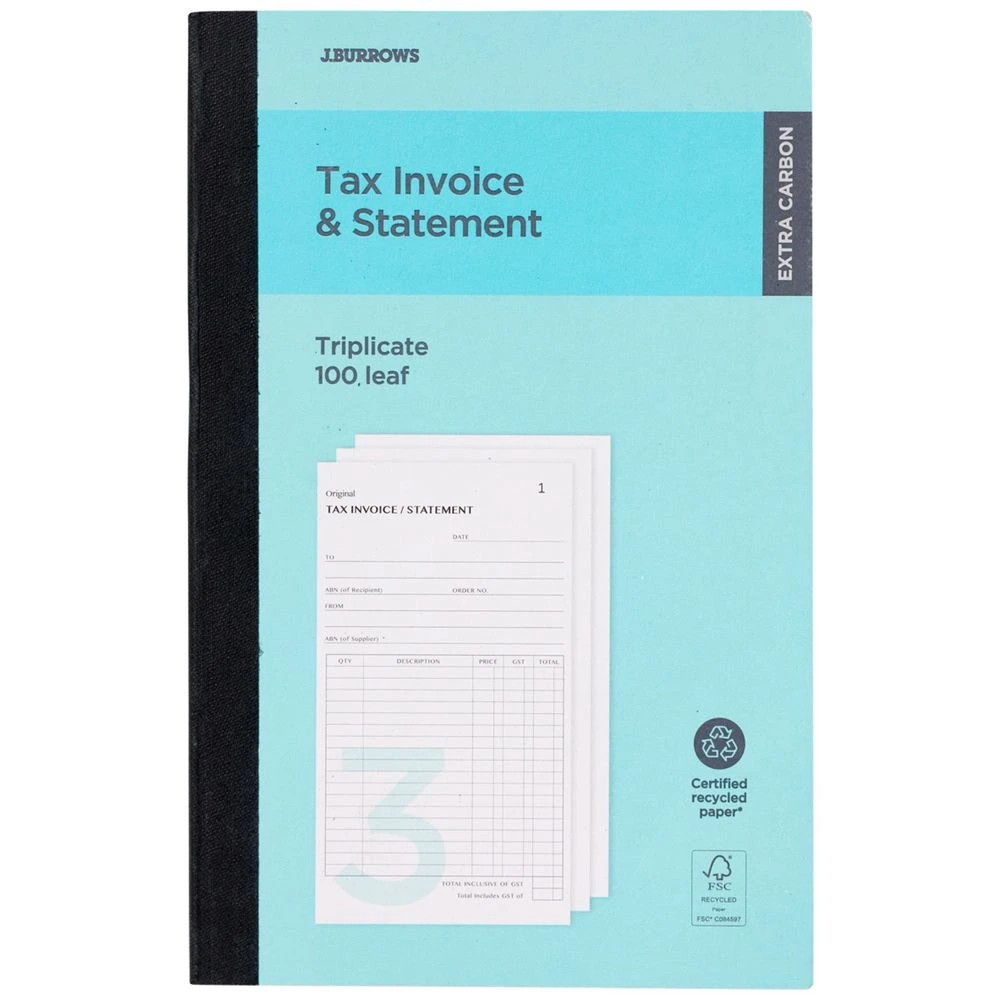 1 J.Burrows Carbon Triplicate Tax Invoice/Statement Book 100 Lf, 1 of 1