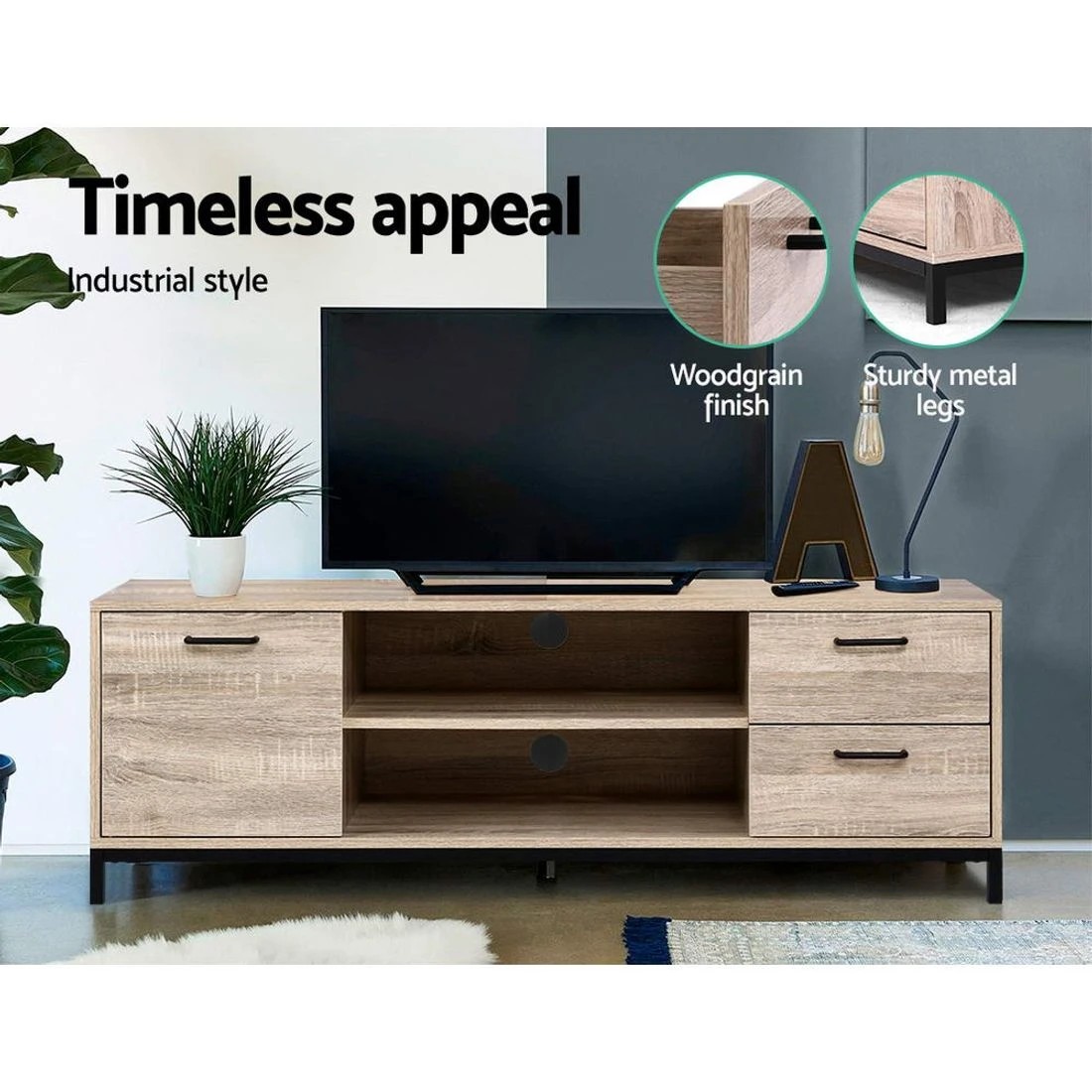 4 Artiss TV Cabinet Entertainment Unit 132cm Pine Tania - Natural, 4 of 8
