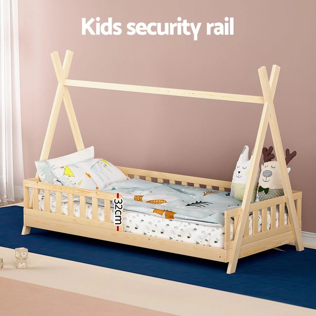 6 Artiss Bed Frame Wooden Kids House Frames Oak PUAH - Natural, 6 of 7