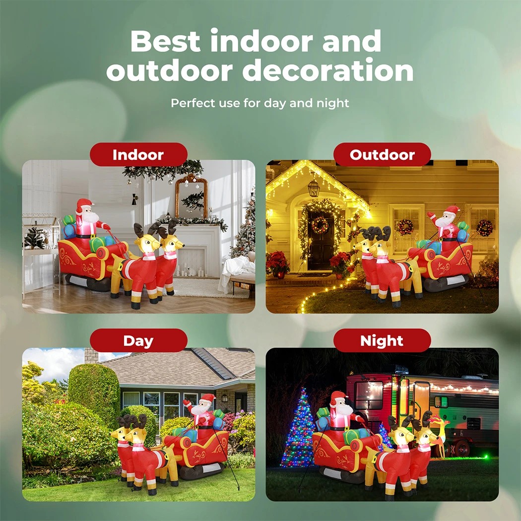 4 Santaco 2.2M Xmas Inflatable Decor Christmas Sleigh And Reindeer, 4 of 7