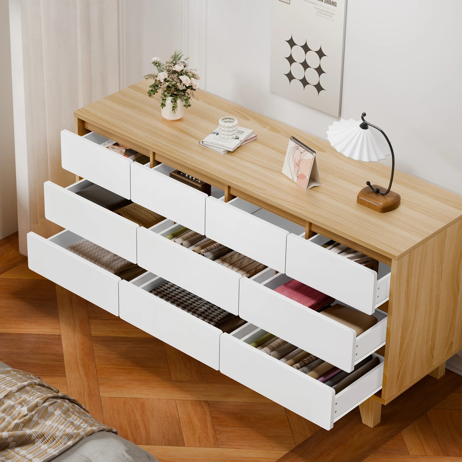 2 Alfordson 10 Chest of Drawers Minimalist Storage Cabinet Dresser - Oak, 2 of 10