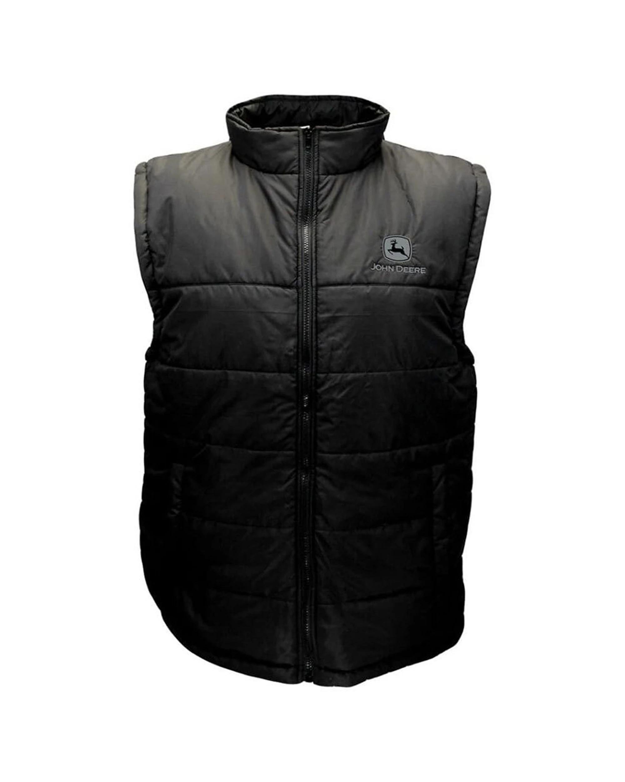 1 John Deere Mens Puffer Polyfil Quilted Comfort Fit Vest With Logo BLACK, 1 of 1