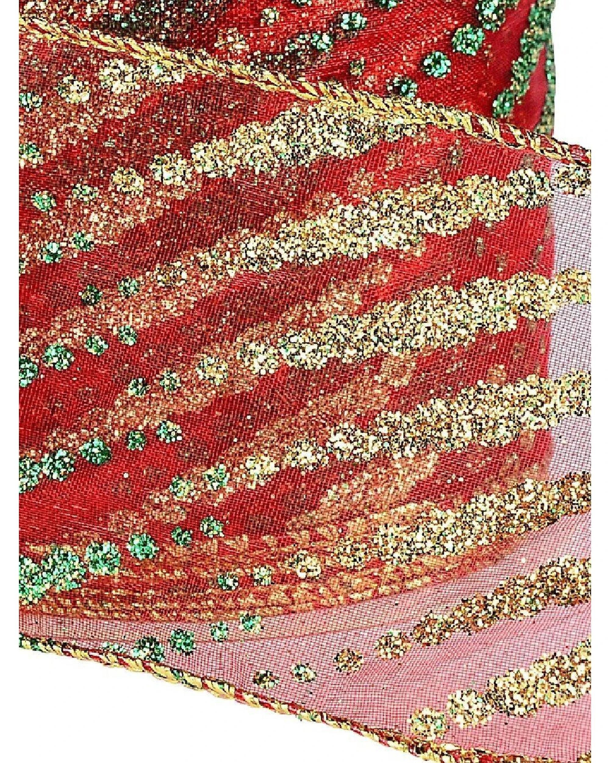 Christmas Warehouse Wired Red Sheer Christmas Ribbon Gold & Green ...