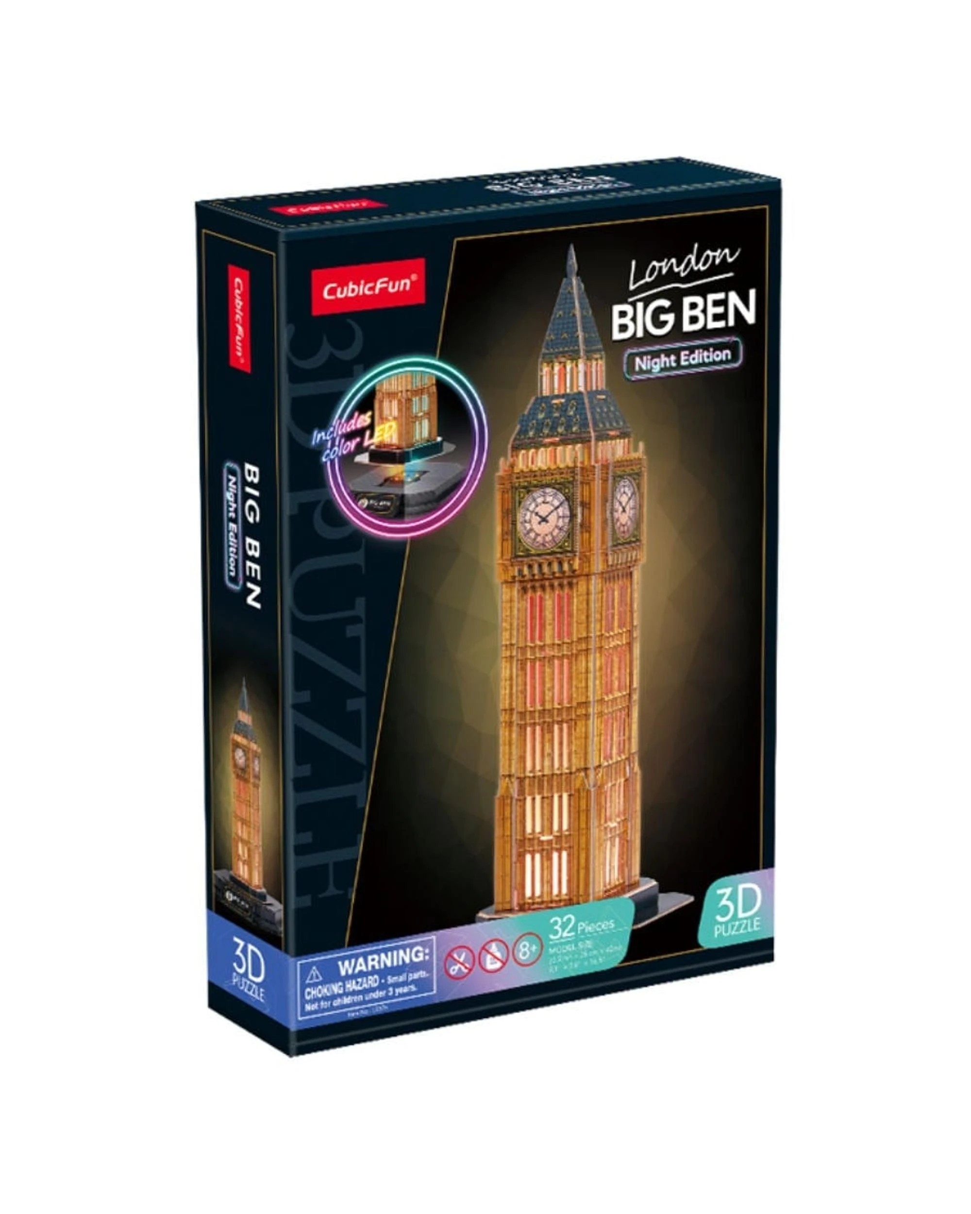 2 CubicFun LED London Big Ben Night Edition 32 Piece 3D Puzzle Model Kit, 2 of 3