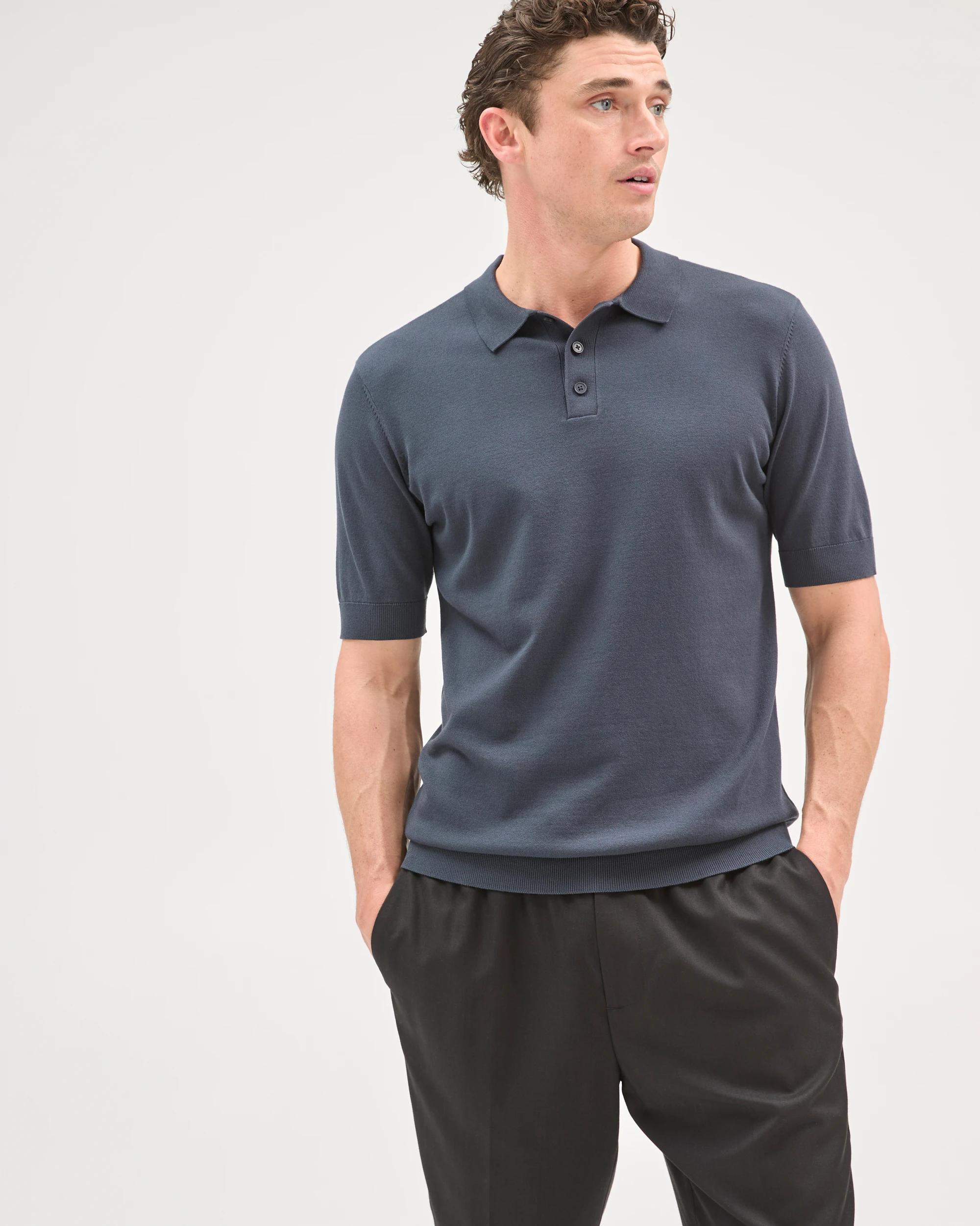 2 Preview Short Sleeve Knitwear Polo Top PETROL, 2 of 7