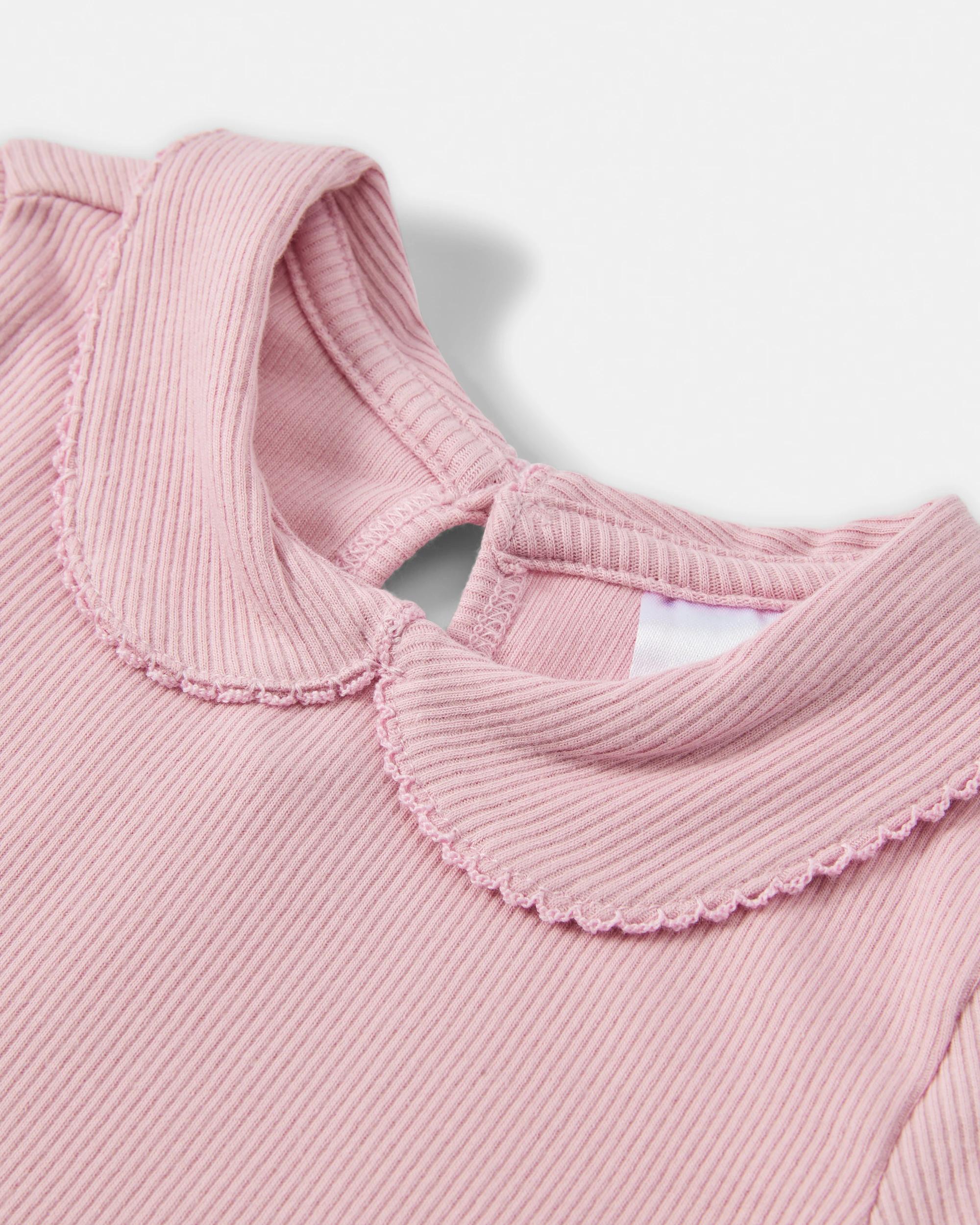 3 Cotton Long Sleeve Rib Collar Bodysuit Almd Pnk, 3 of 3