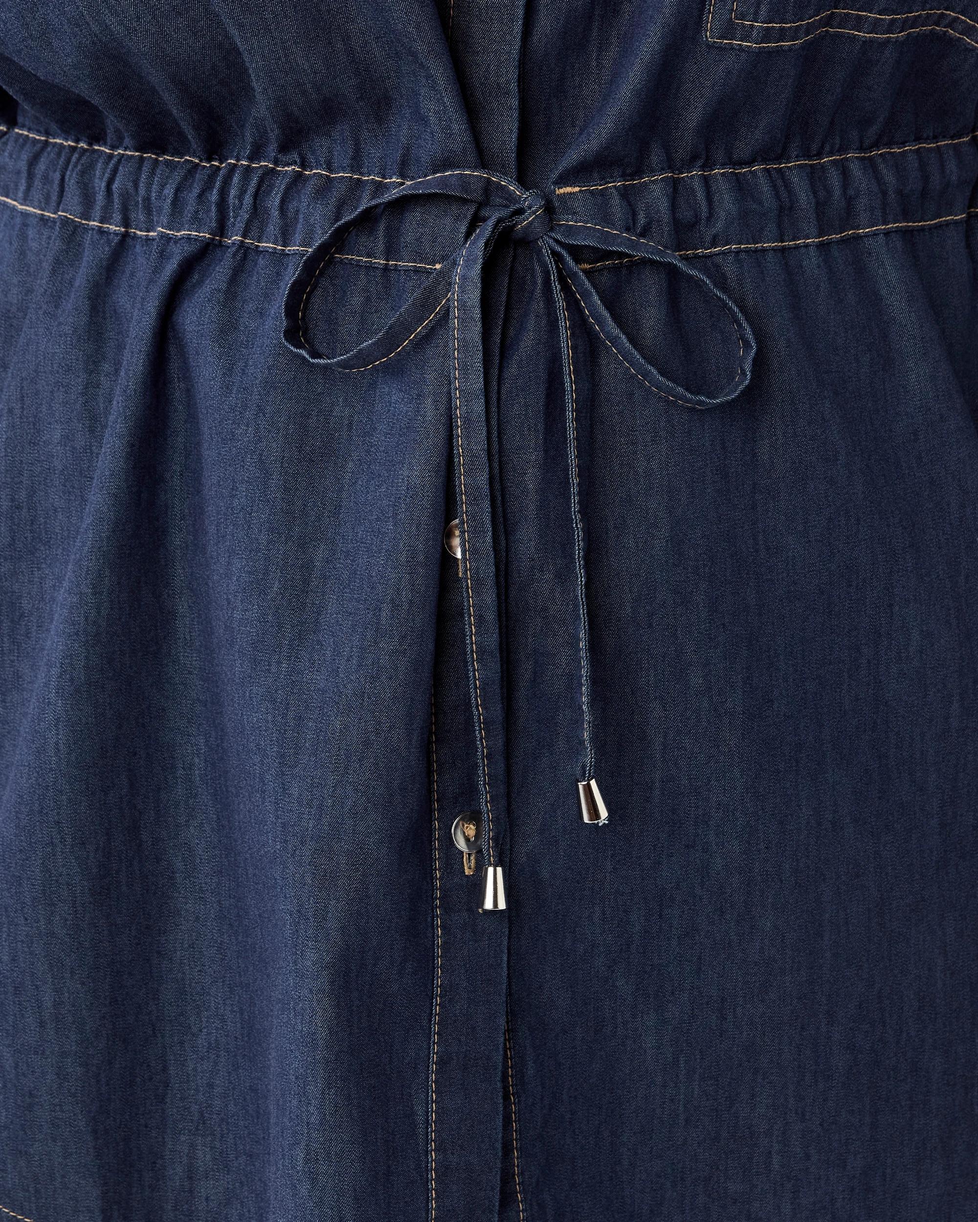6 Curve Chambray Tie Waist Shirt Dark Denim, 6 of 7