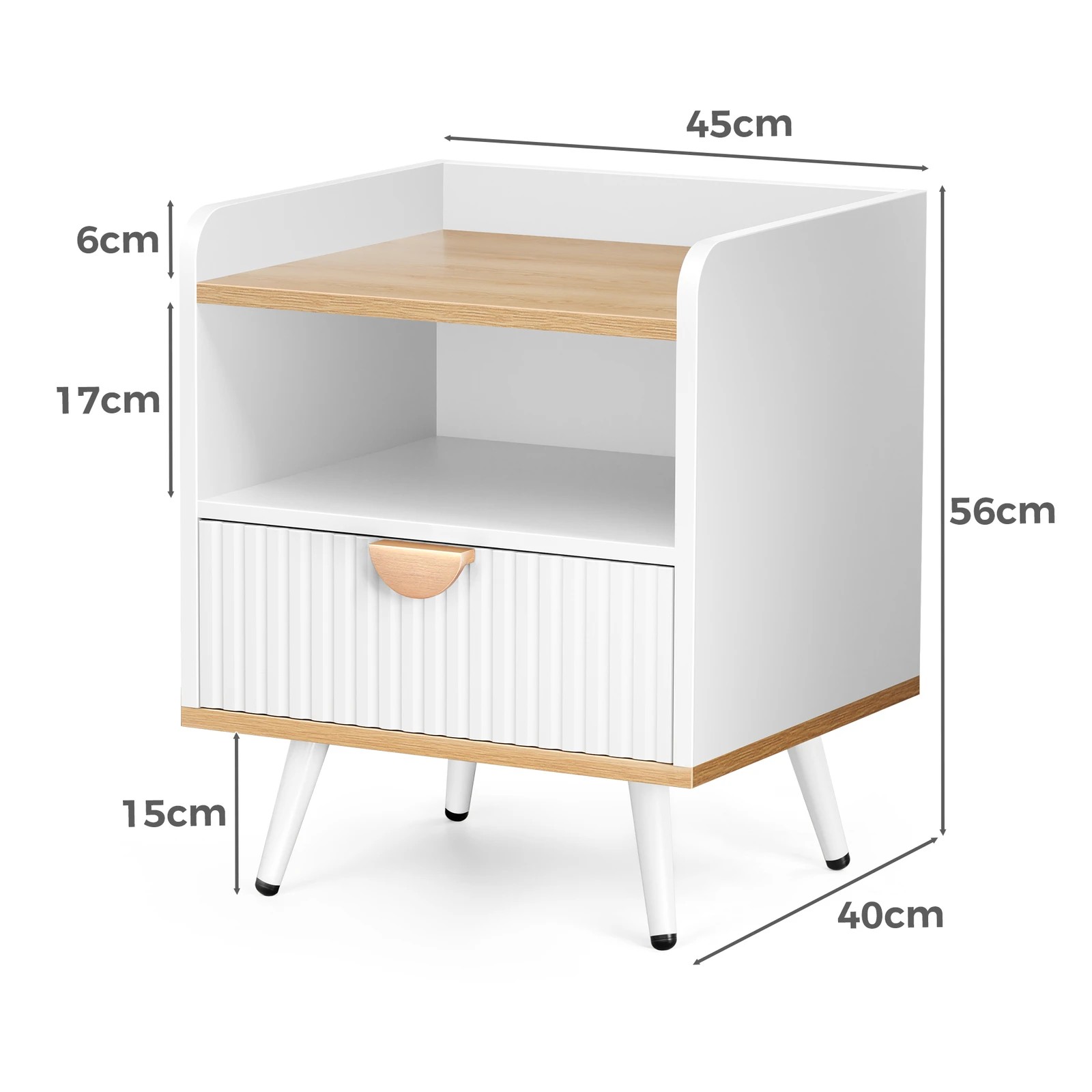 4 Alfordson 2x Bedside Table 1 Drawer Nightstand Side Storage Shelf - Wood White, 4 of 10