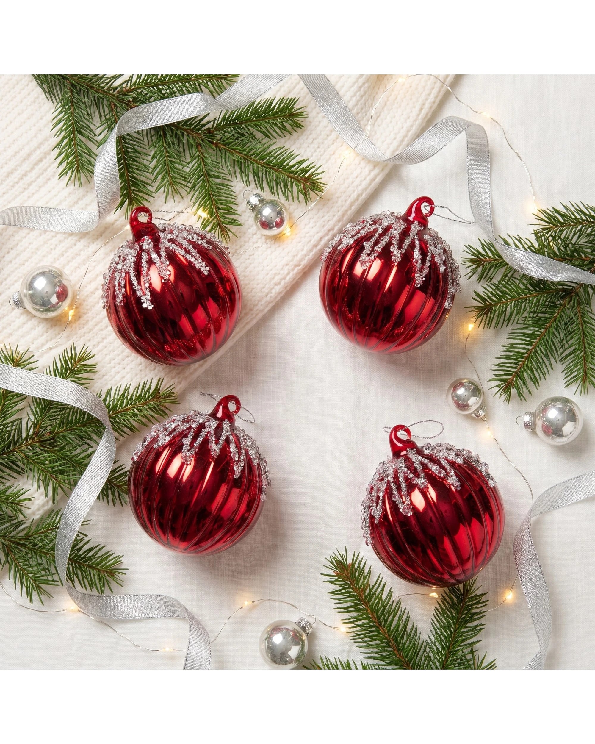 3 Christabelle 6 Red Glass Christmas Baubles Jewel Ice Drips 8cm Xmas Tree Decorations Hanging Ornaments Gift Boxed Set, 3 of 7