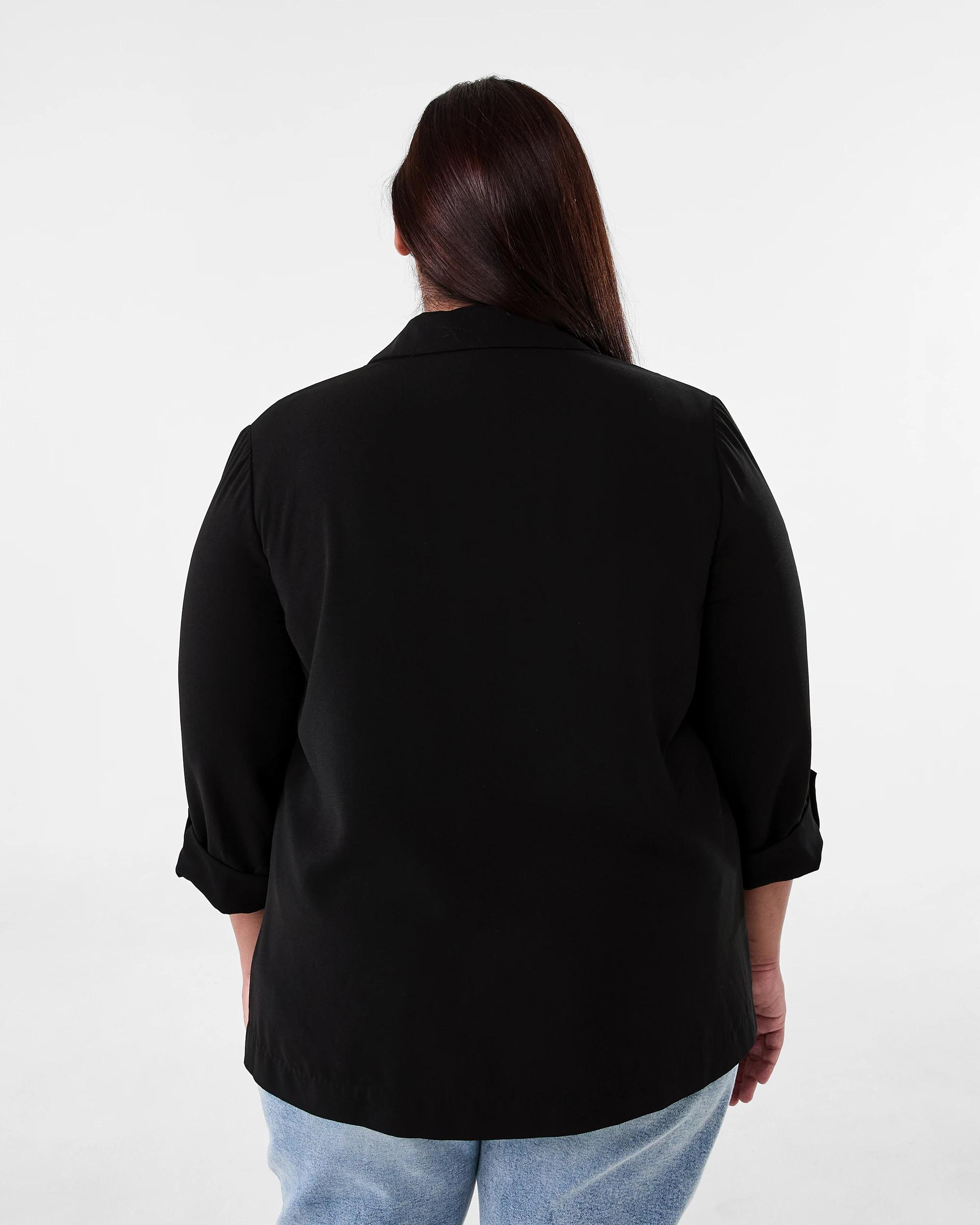 3 Curve Long Sleeve Linen Blend Blazer Black, 3 of 6