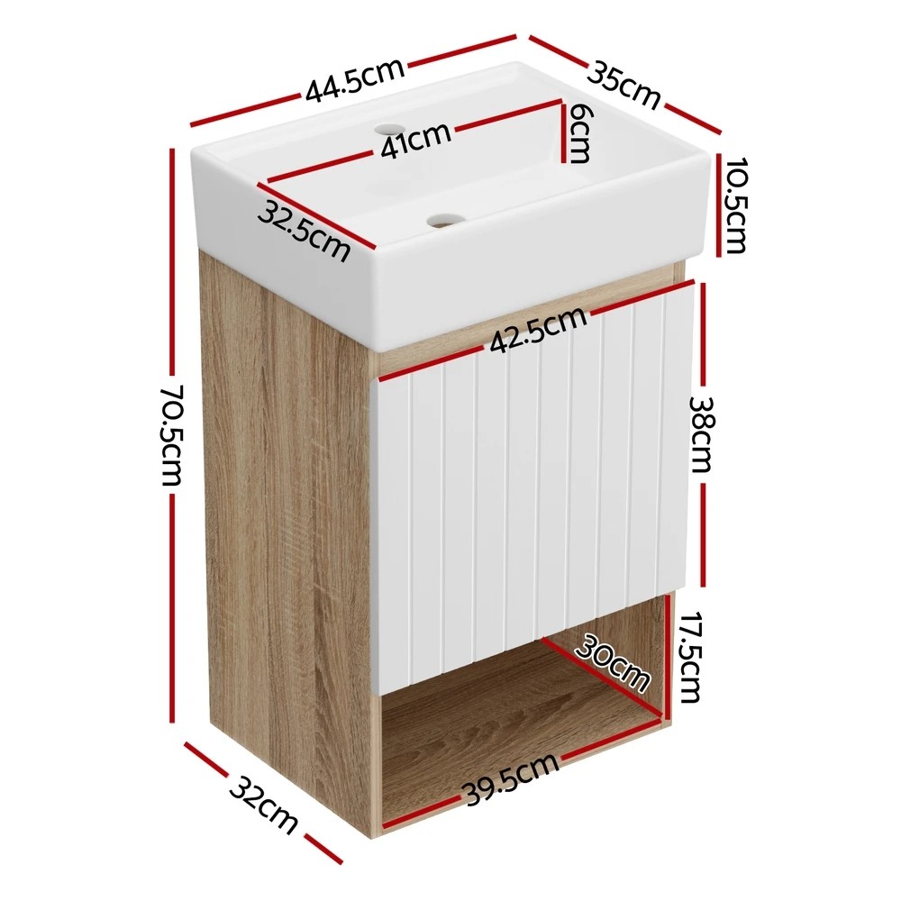 2 Cefito Vanity Unit 445mm Basin Bathroom Cabinet Storage Wall Hung Sink - White, 2 of 4