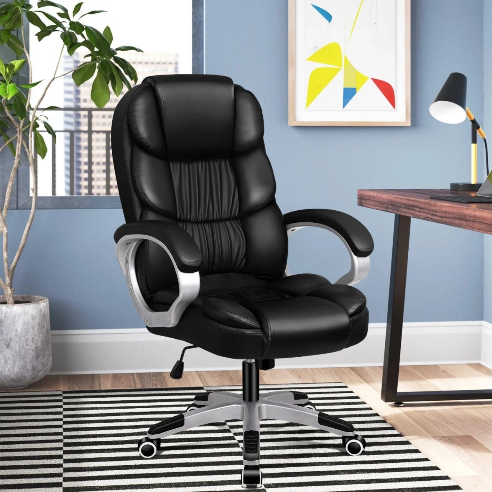10 Alfordson Office Chair Executive Computer Gaming Racer PU Leather Work Seat - Black, 10 of 10