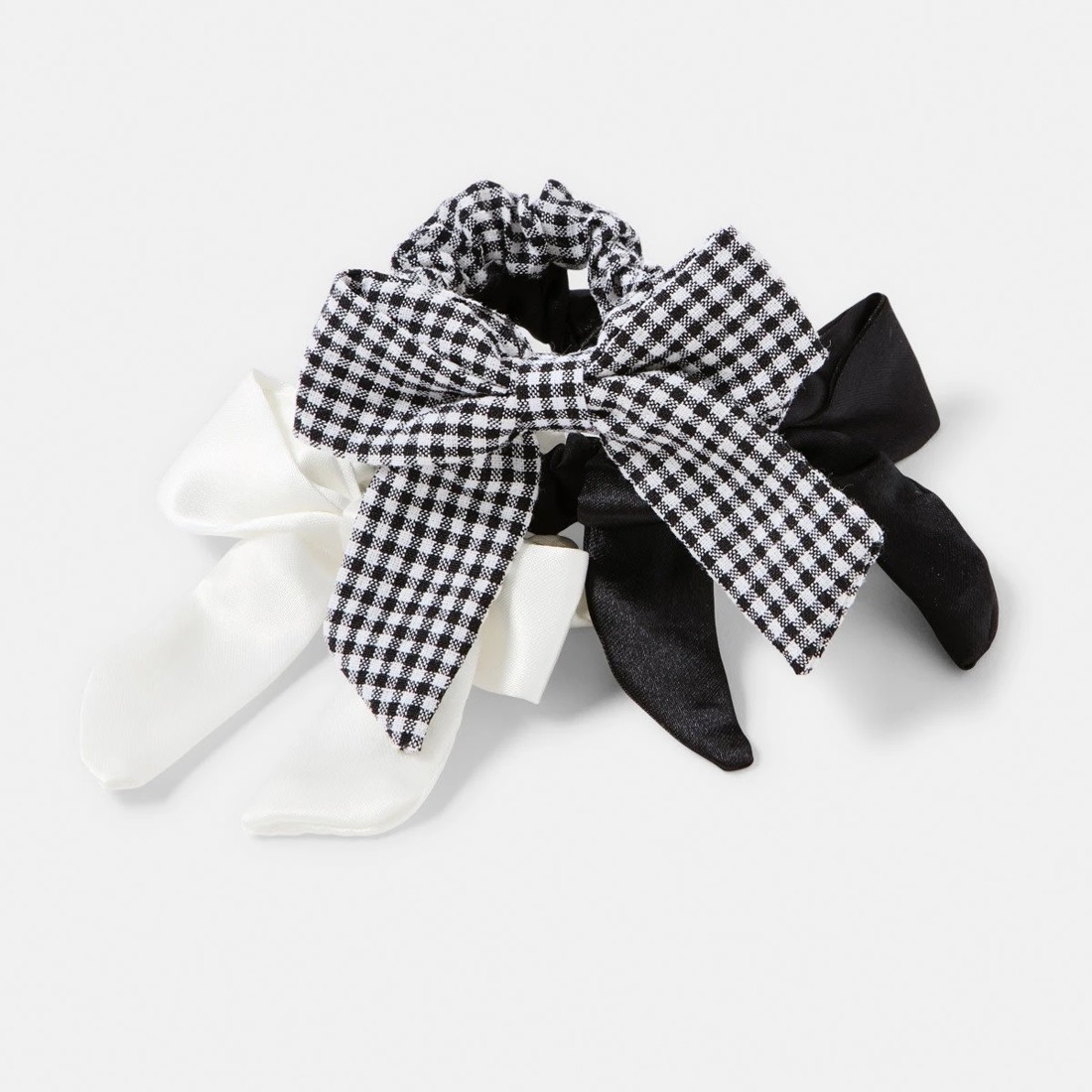 2 3 Pack Bow Hair Scrunchies - Black and White, 2 of 4