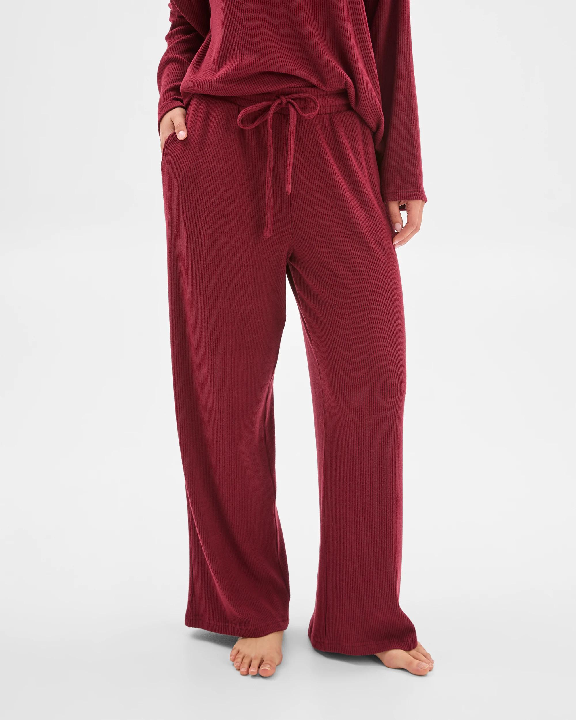 3 Target Woman Cosy Rib Wide Leg Pants BURGUNDY, 3 of 6