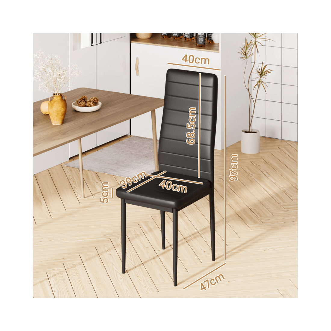 2 Advwin Set Of 2 Dining Chairs Padded Seat Leather Black, 2 of 9