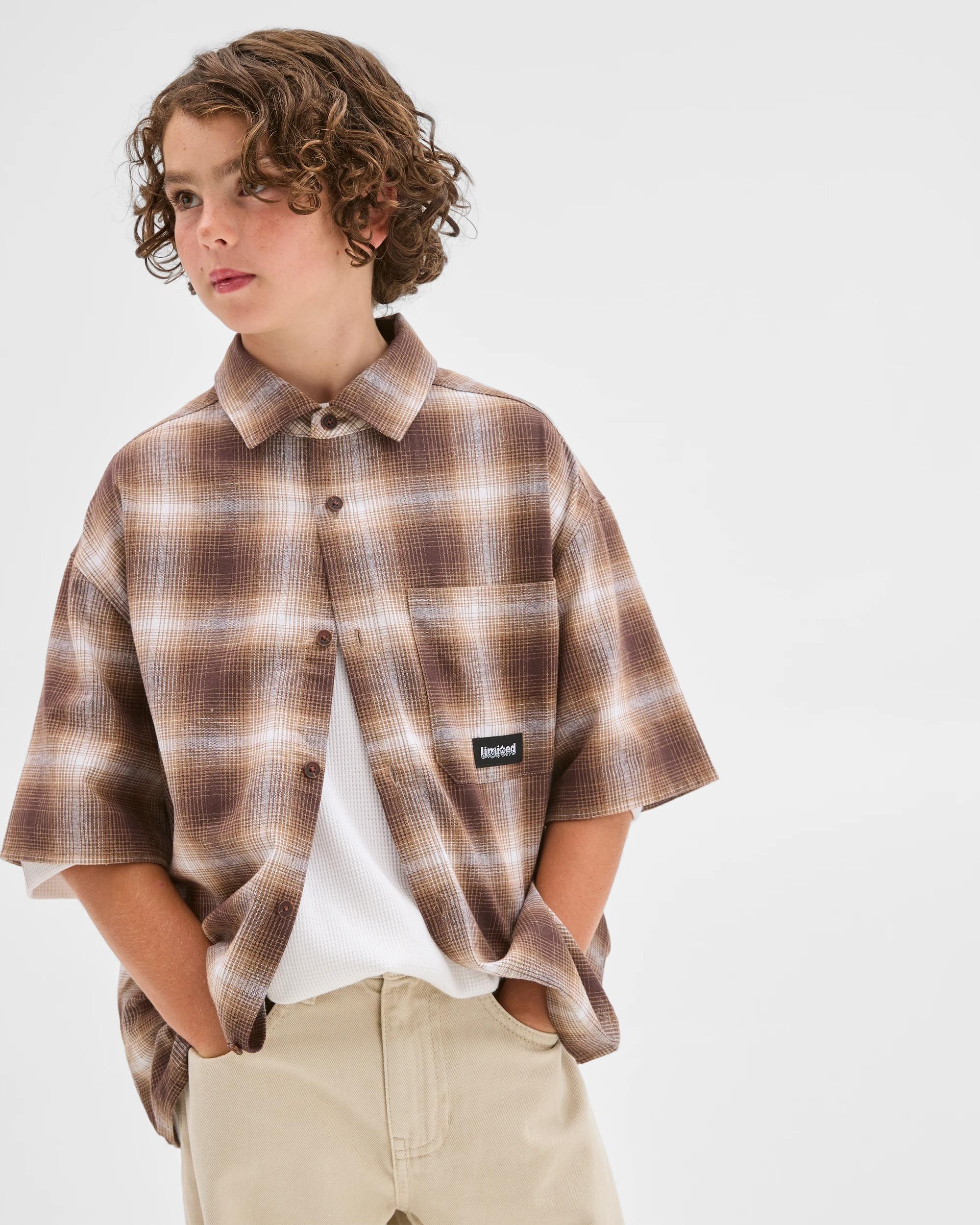1 Target Kids Australian Cotton Short Sleeve Check Shirt BROWN, 1 of 6