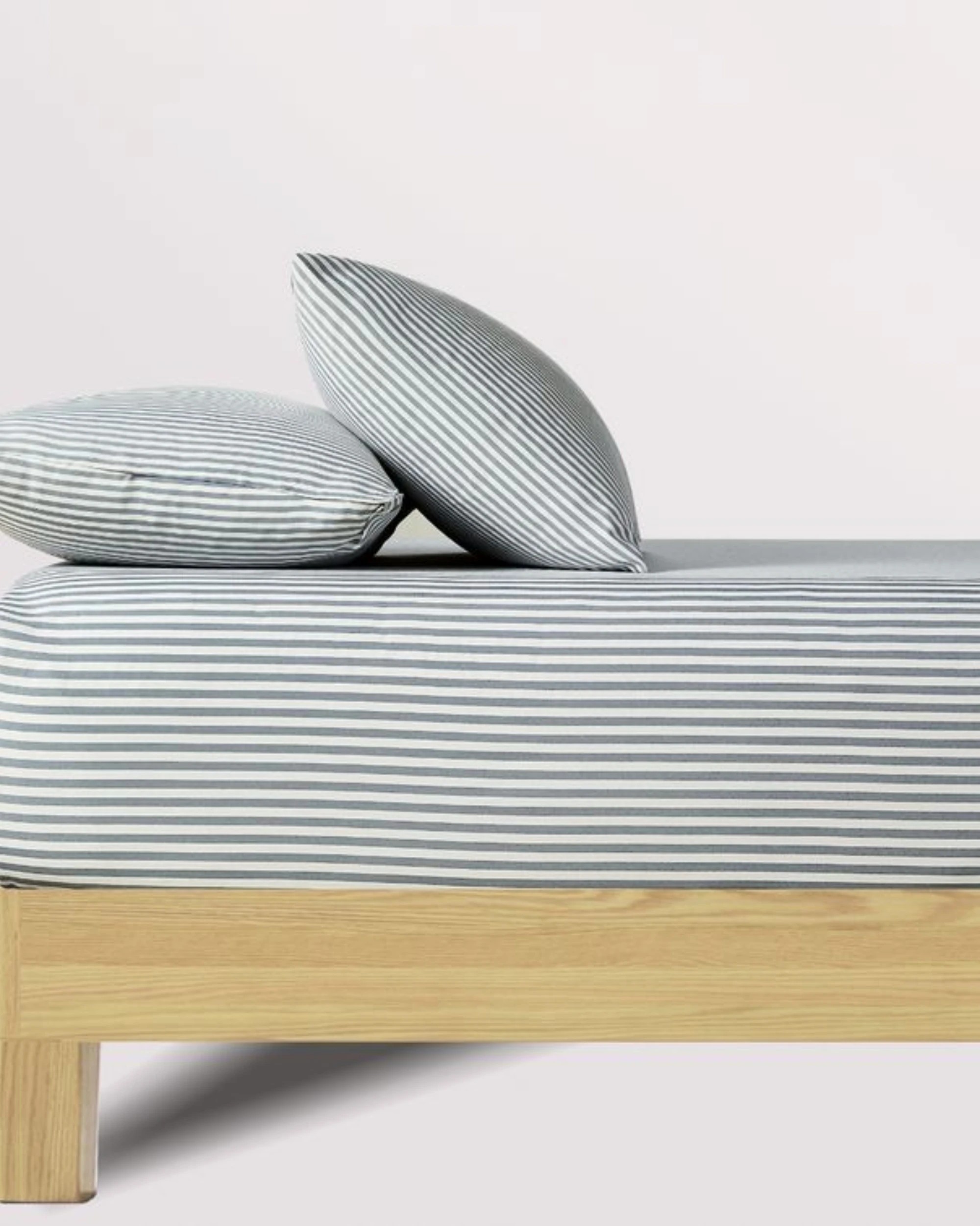 2 CleverPolly Yarn-Dyed Washed Microfibre Fitted Sheet Set - King Bed - Thin Stripe Steel Blue, 2 of 7