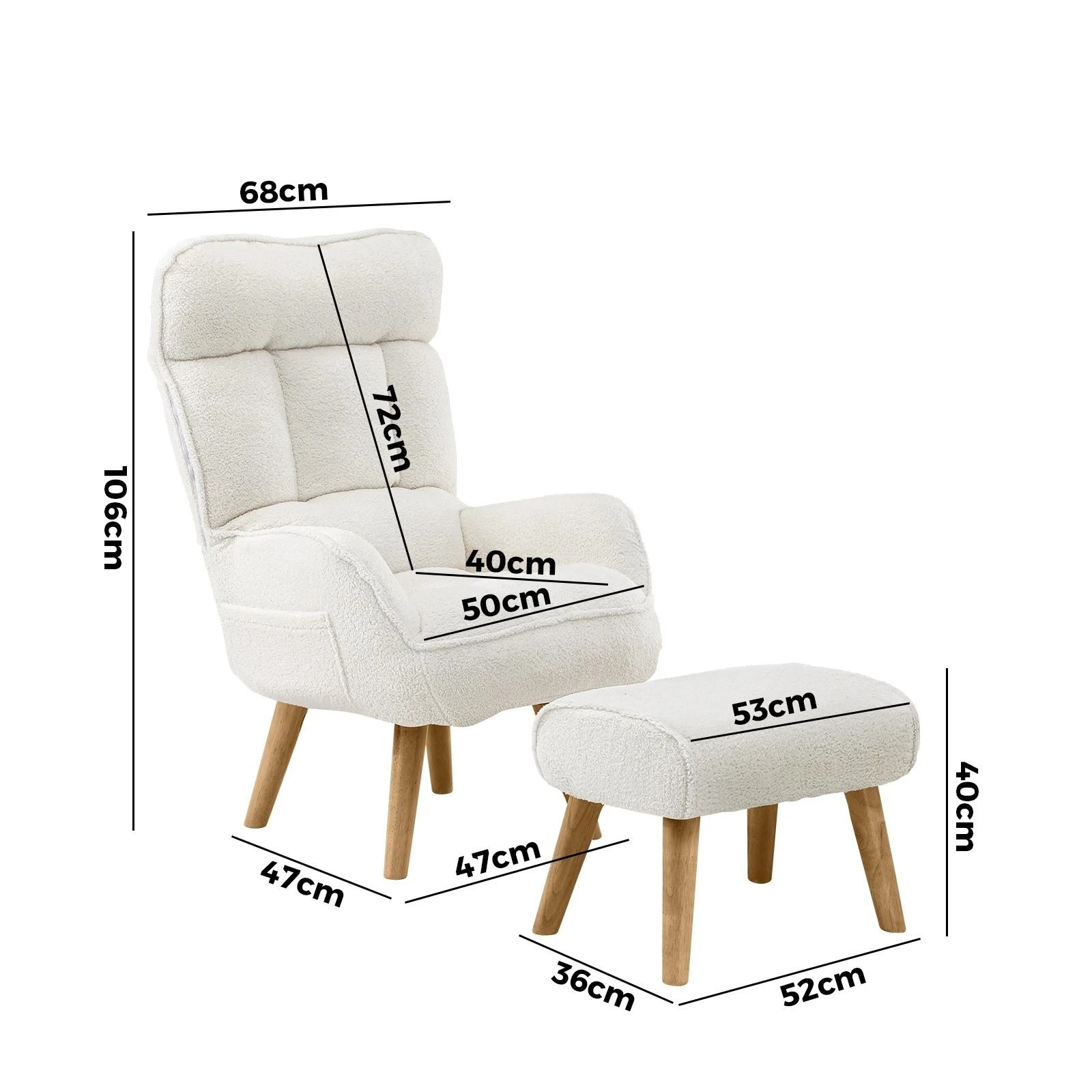 2 Oikiture 2X 360 Swivel Recliner Armchair Lounge Ottoman Chair With Stool Sherpa - White, 2 of 10