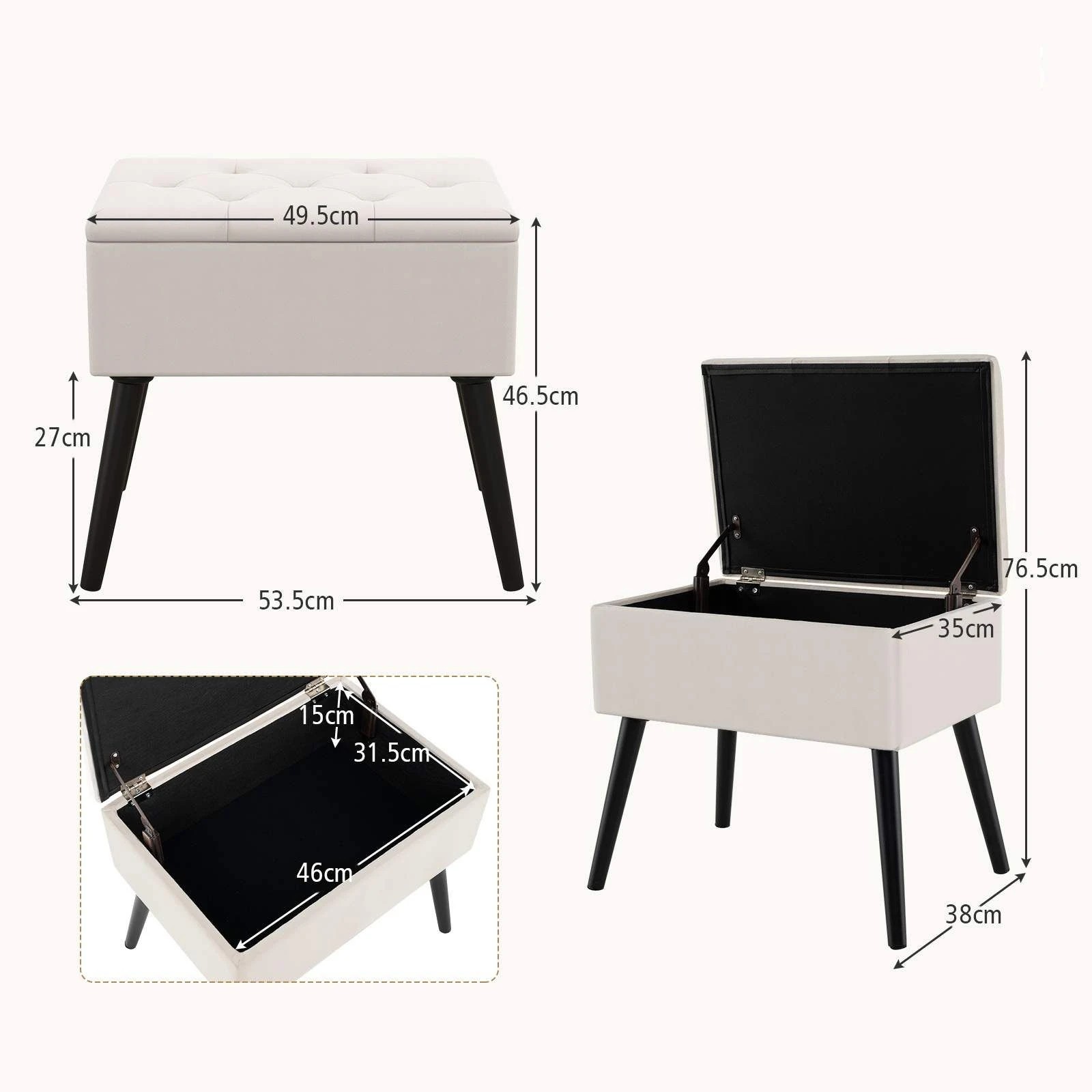 4 Costway Velvet Storage Ottoman Vanity Stool Flip Top Bench Padded Footrest Seat Chair Storage Box - Beige, 4 of 4