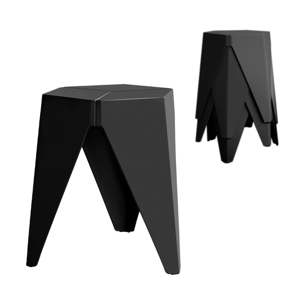 1 Artiss 4PC Puzzle Stool Plastic Bar Stools Stackable - Black, 1 of 5