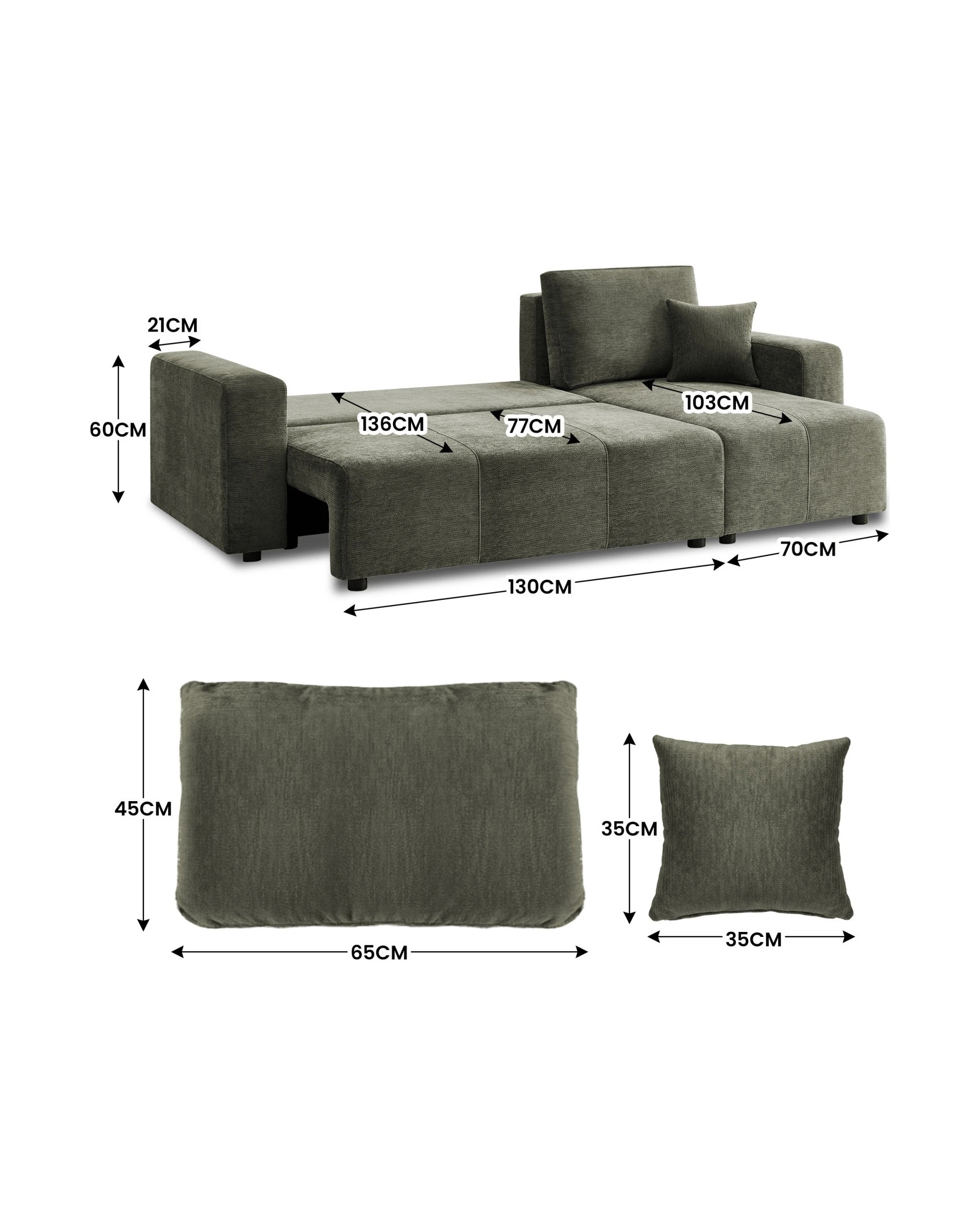 8 Sarantino Caliana Reversible L Shape Sofa Bed with Storage and Backrest - Green, 8 of 10