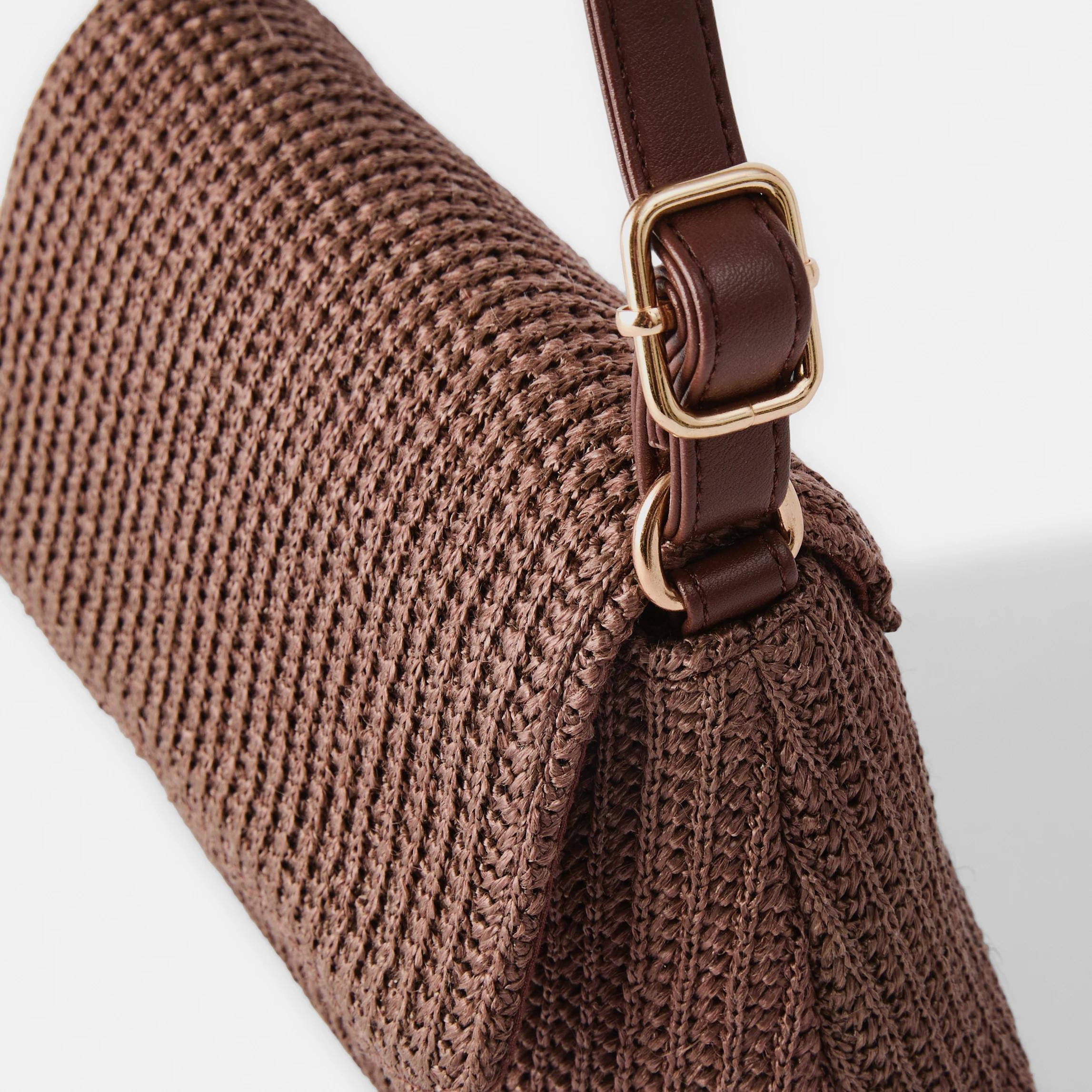 6 Straw Crossbody Bag Brown, 6 of 7
