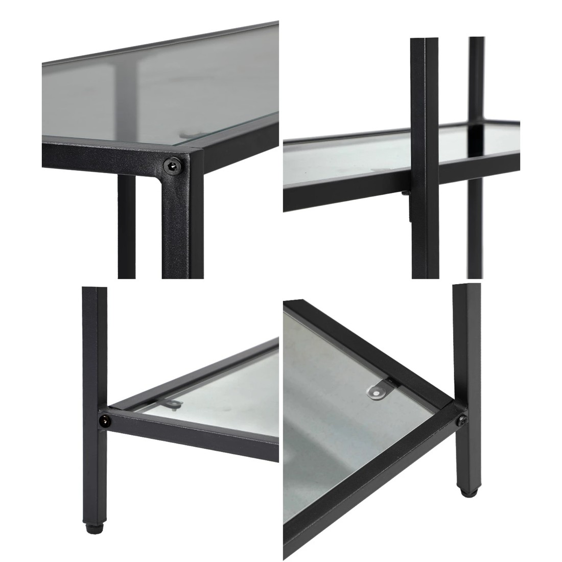 4 Oikiture Console Table Tempered Glass Sofa Table Hall Side Entry 3 Shelves
 - Black, 4 of 10