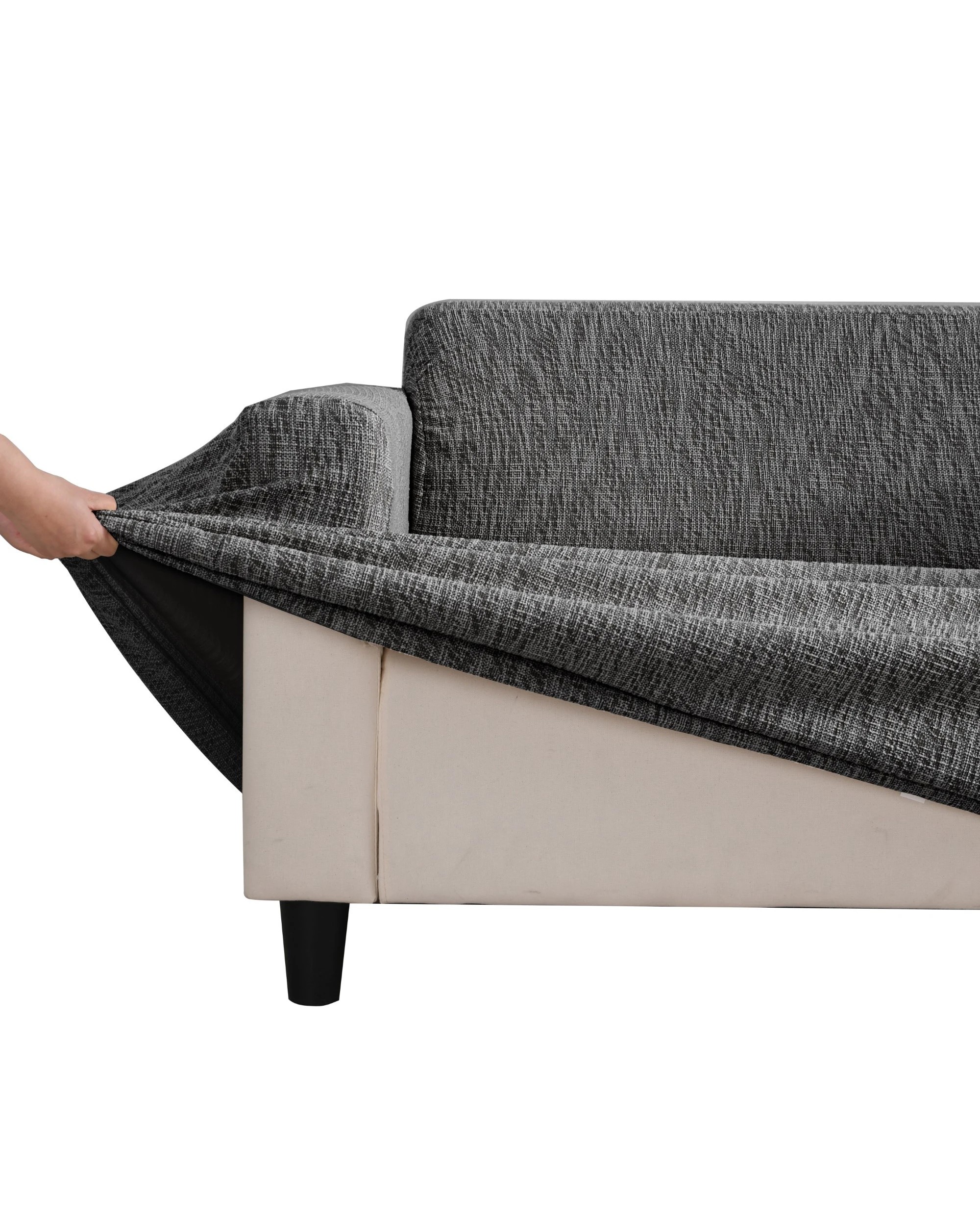 1 Sherwood Faux Linen Stretch Fit Couch Covers 3 Seater - Black, 1 of 4