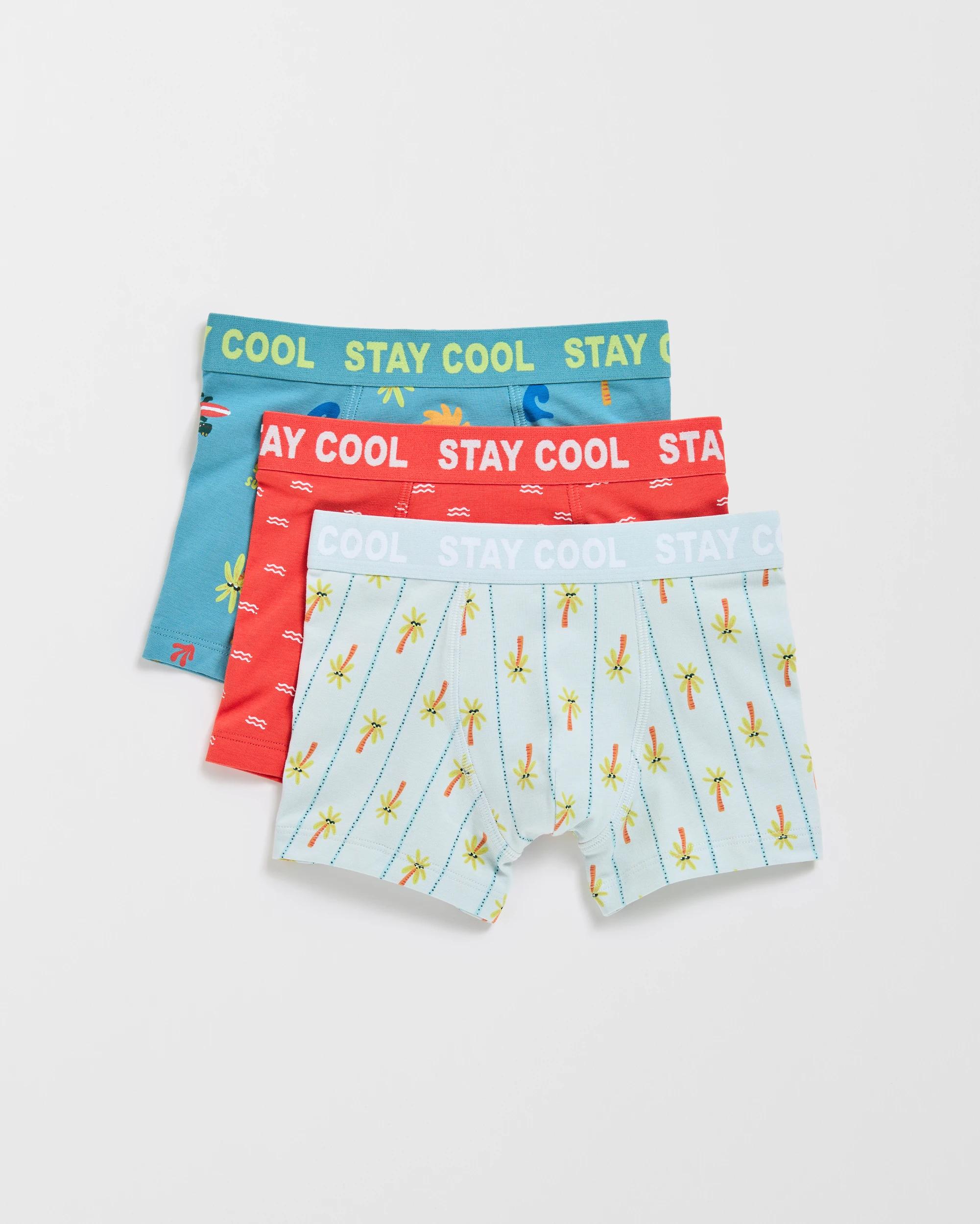 1 Maxx Australian Cotton 3 Pack Younger Boys Hang Trunks SUN PALM MULTI, 1 of 1