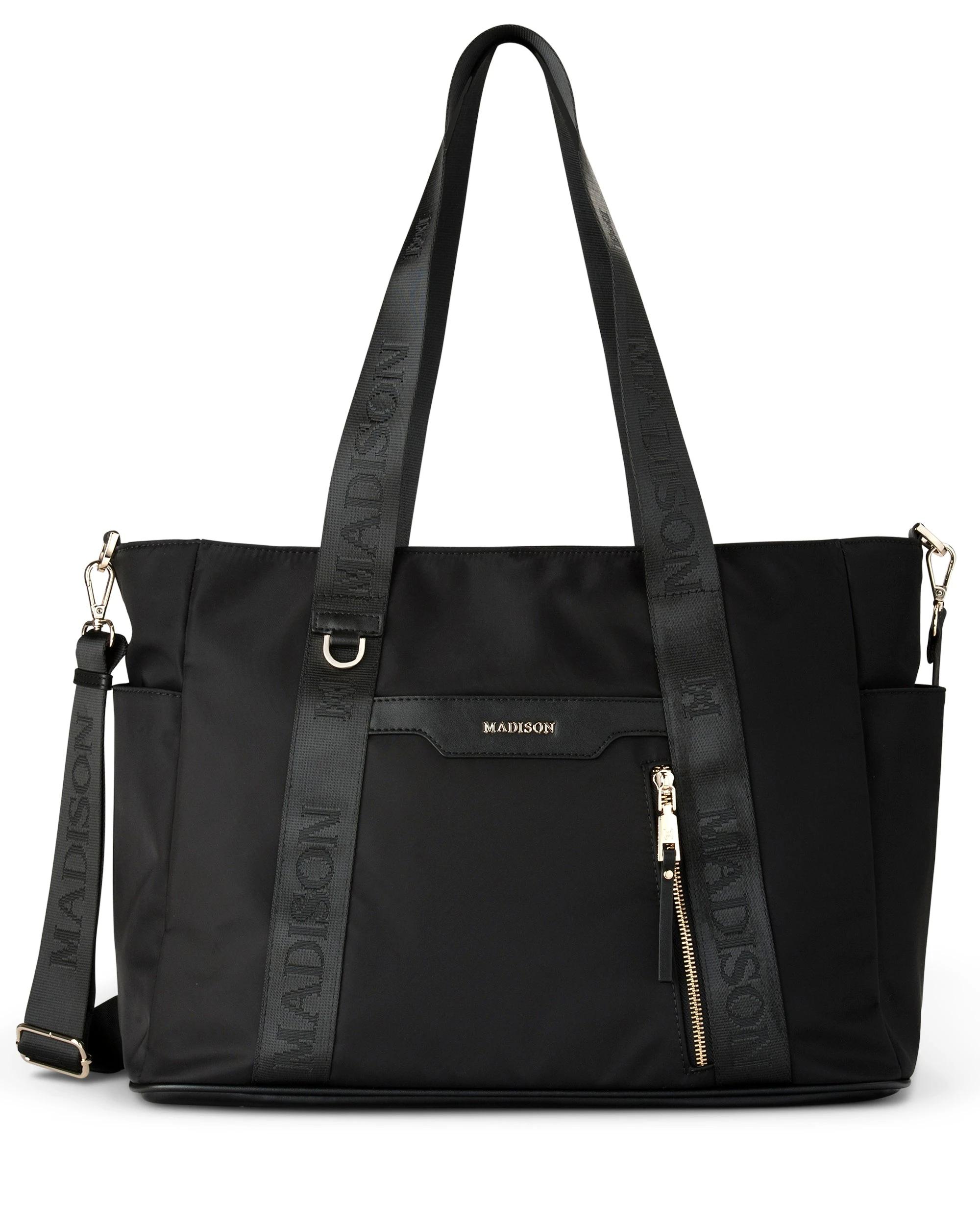 1 Madison Accessories Anita Large Nylon Tote Bag BLACK, 1 of 7