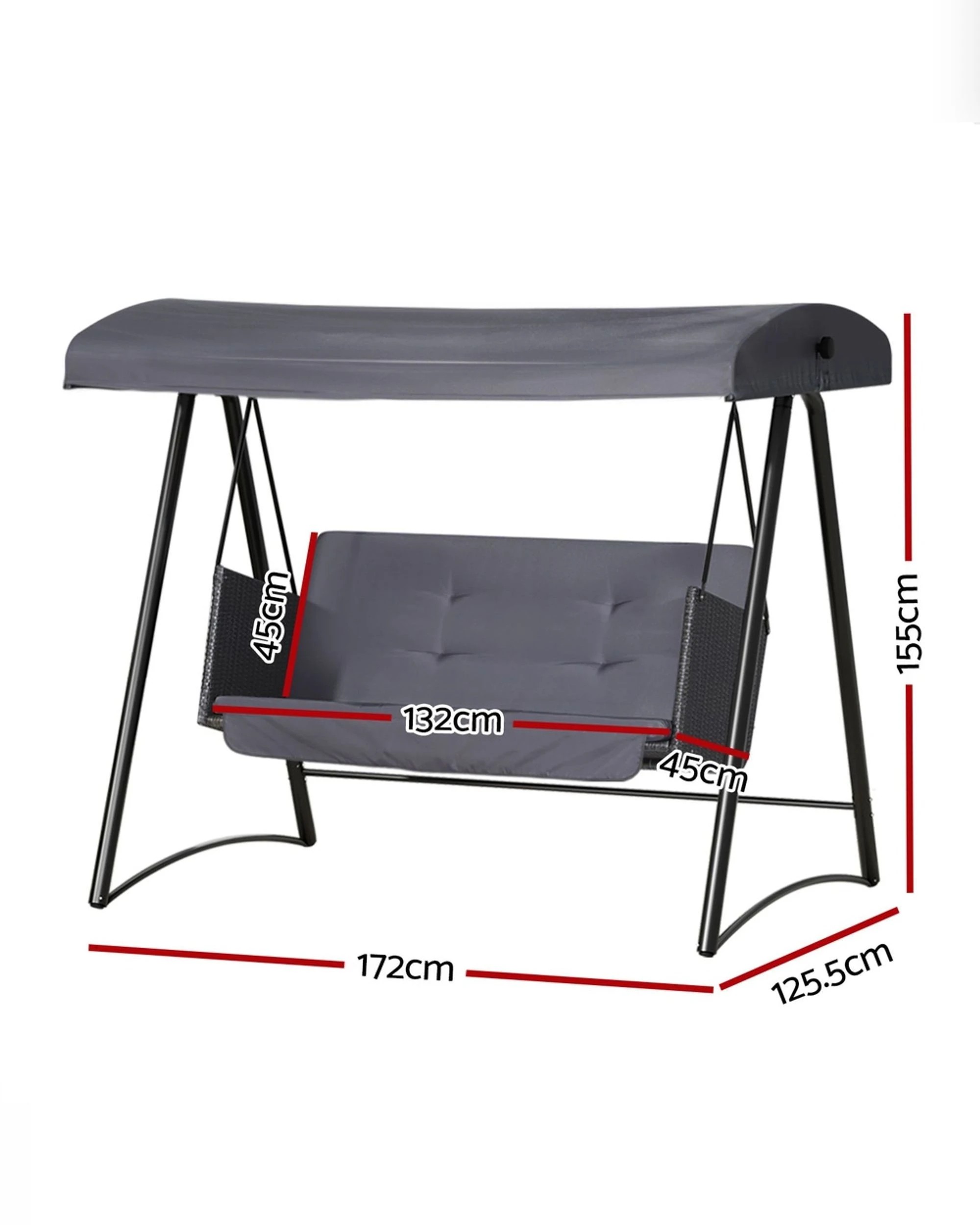 2 Gardeon Outdoor Swing Chair Garden Bench Furniture Canopy 3 Seater - Grey, 2 of 5