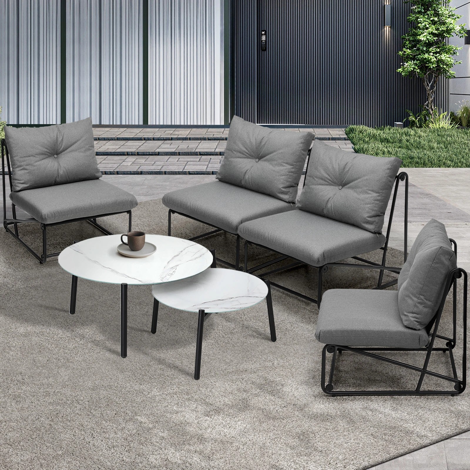 3 Livsip Outdoor Sofa Set 6 PCS Lounge Setting Table Chairs - Grey, 3 of 9