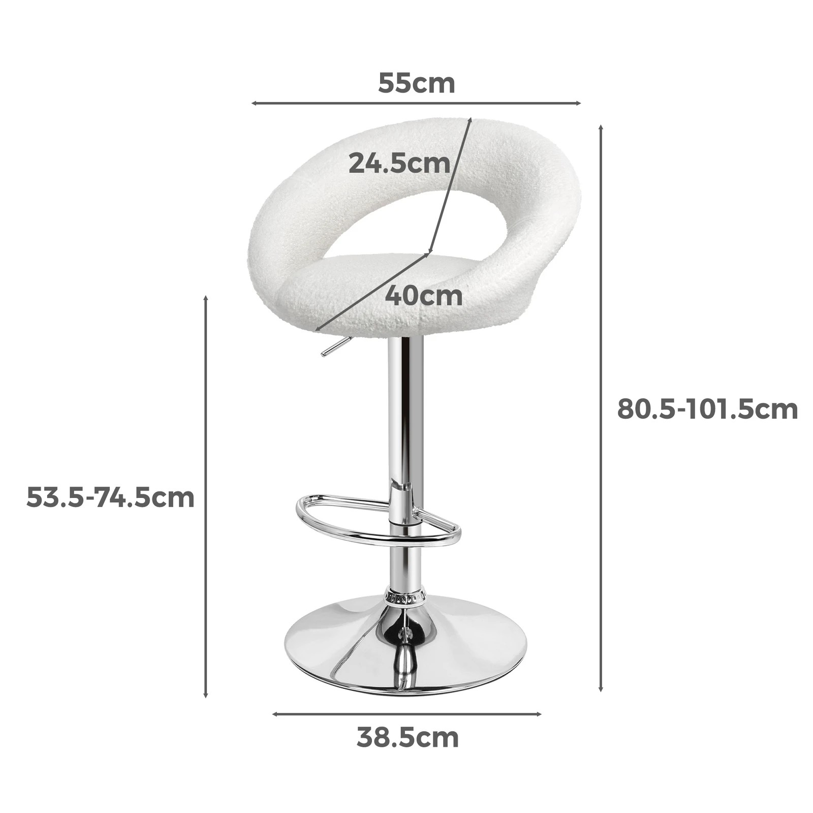3 Alfordson 2x Bar Stools Ovadia Kitchen Swivel Chair Boucle Gas Lift - White, 3 of 8